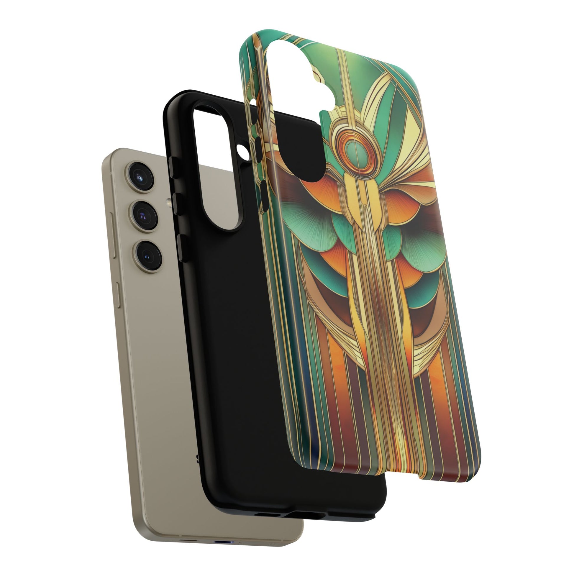 Art Deco Mermaid Frank Lloyd Wright Inspired Phone Case Geometric Stained Glass Art Deco Gold 13 14 15 16 iPhone Pro Max Galaxy Pixel