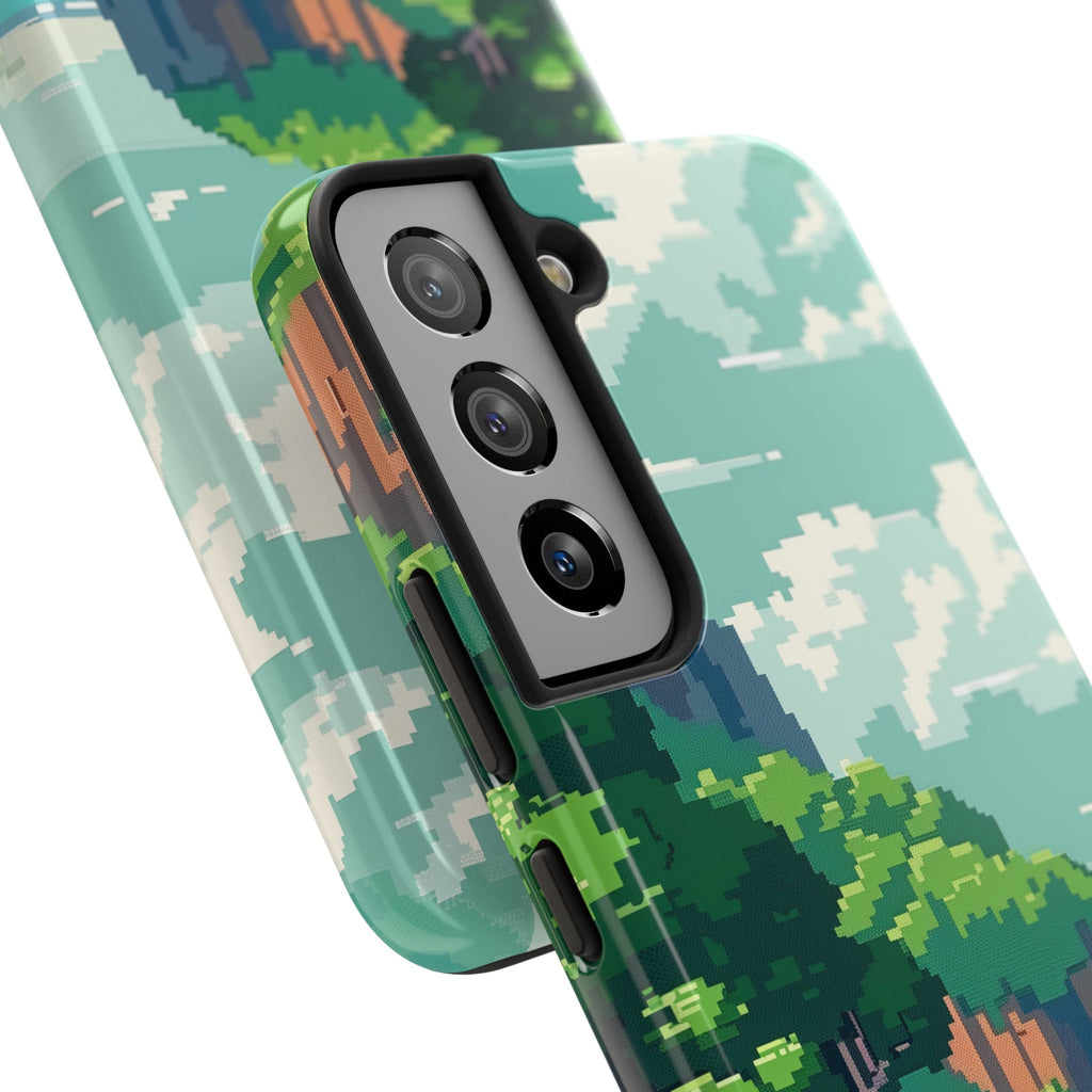 Pixel Art Video Game Landscapes Phone Case, Retro Gaming Pixelated Design, Geeky Gamer Phone Cover, Unique Video Game Art Accessories