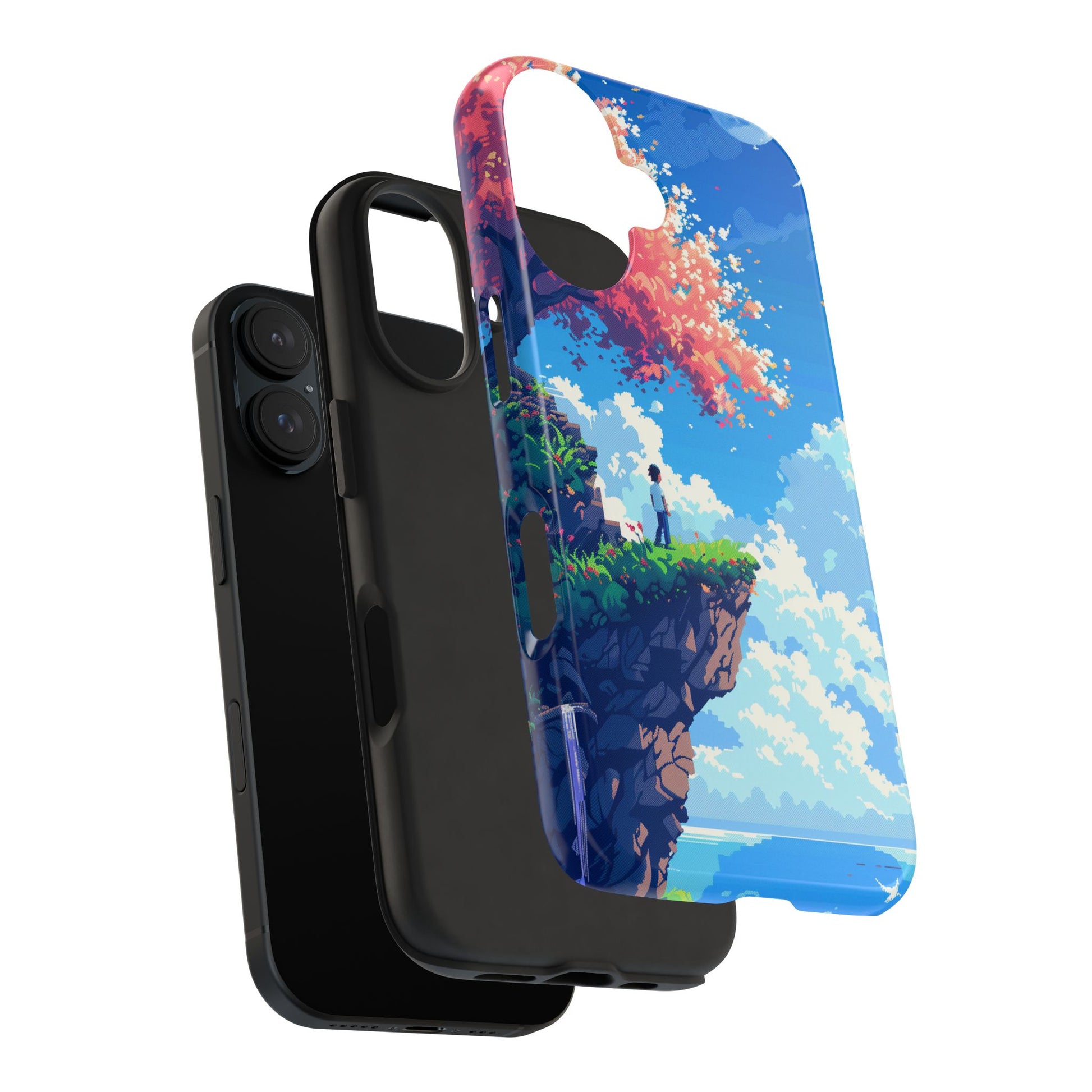 Pixel Art Video Game Landscapes Phone Case, Retro Gaming Pixelated Design, Geeky Gamer Phone Cover, Unique Video Game Art Accessories