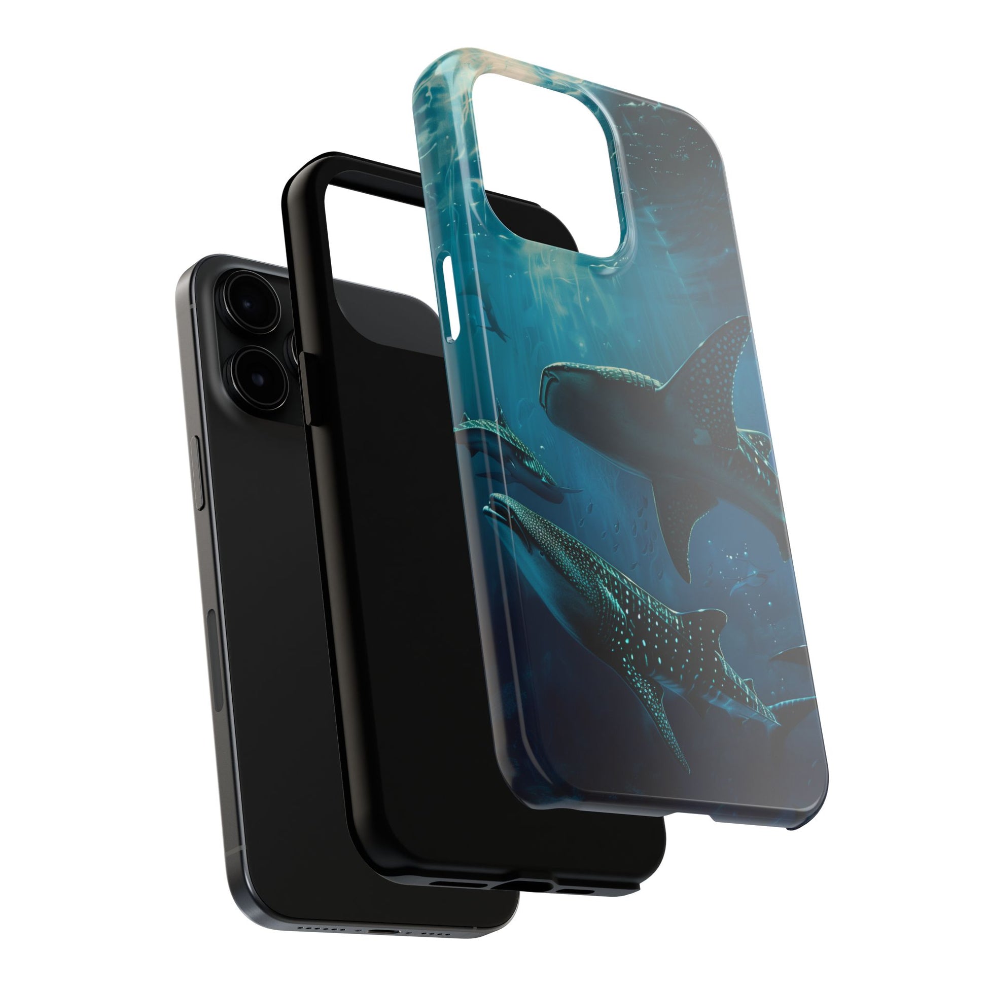 Tranquil Trio: Three Whale Sharks Tough Phone Case
