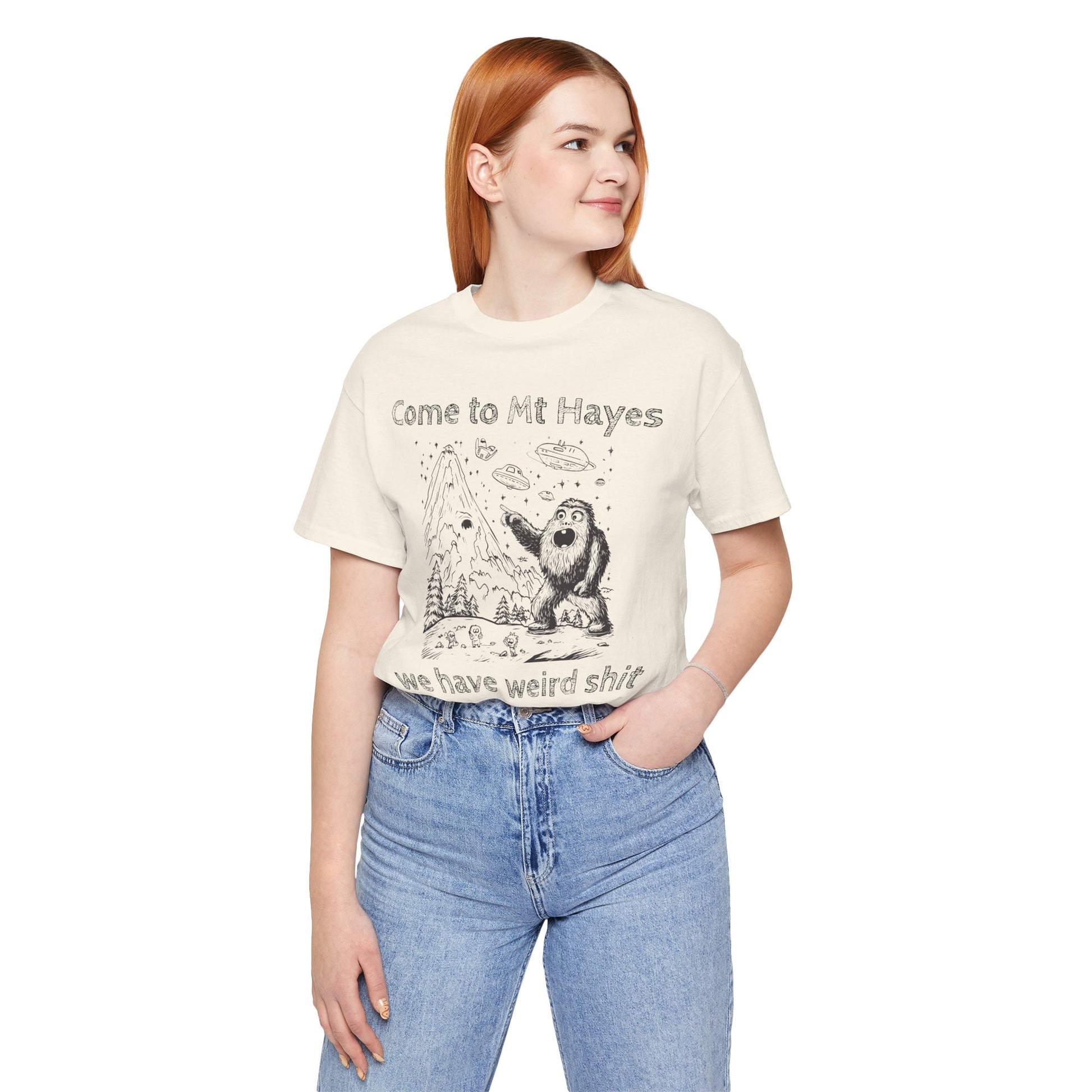 Alien Conspiracy Unisex Tee, Bigfoot Mountain Sketch Shirt, UFO Weird Stuff Tshirt, California Men's Top, Space Extraterrestrial Shirt
