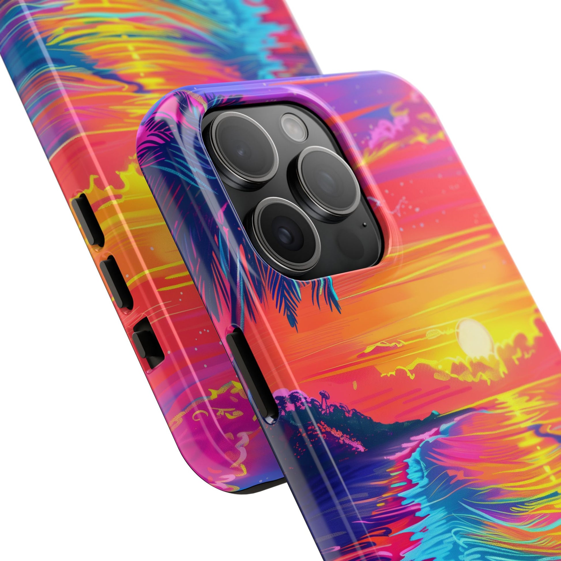 Tough Beach Sunrise Phone Case - Durable Case Lisa Frank Inspired Beach Art - Vibrant Beach Design - Colorful Phone Case for Beach Lovers