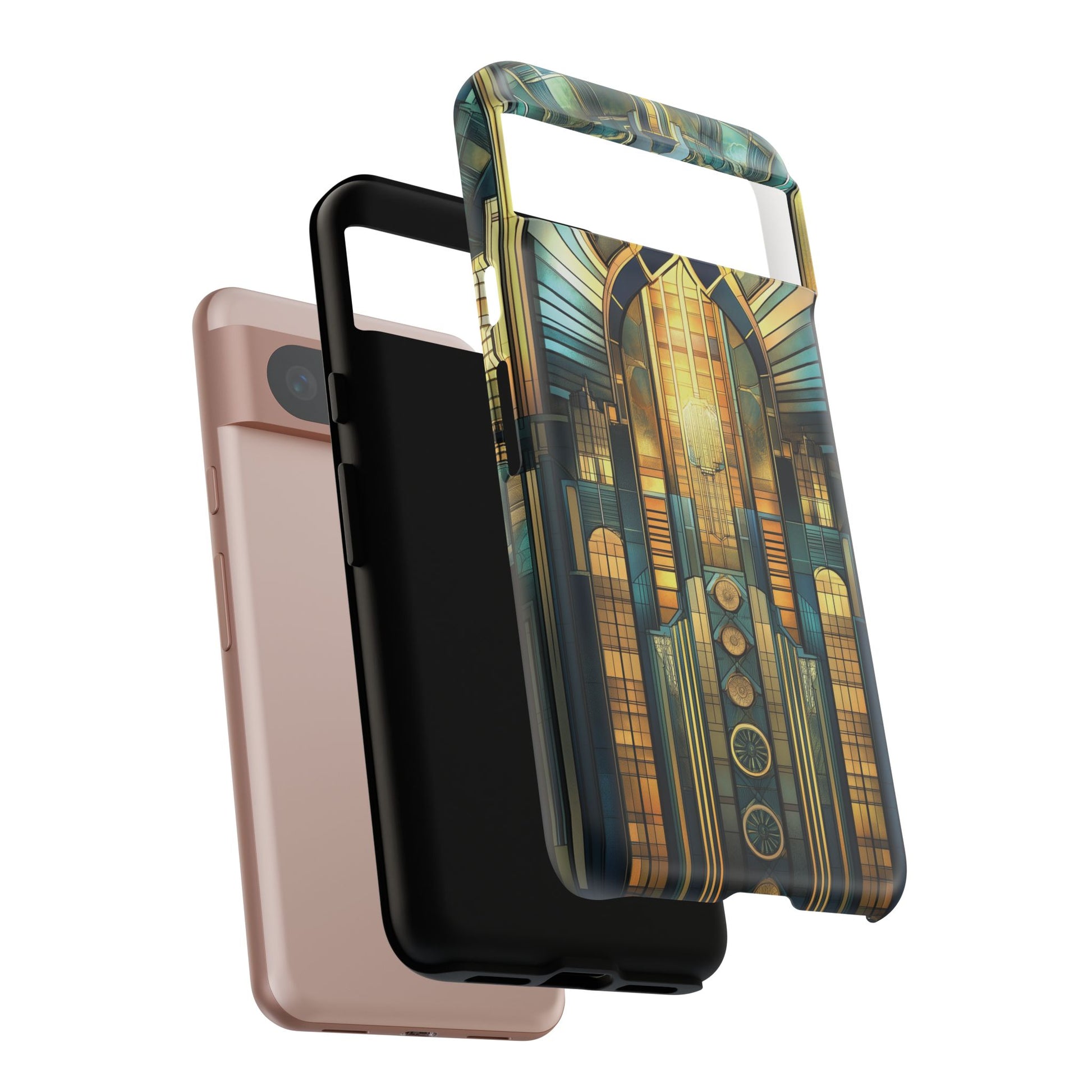 Phone Case Art Deco City Frank Lloyd Wright Teal Gold Protective Covers, Stylish Accessories, Great Gatsby Noir Nouveau iPhone 14 15 16 Pro