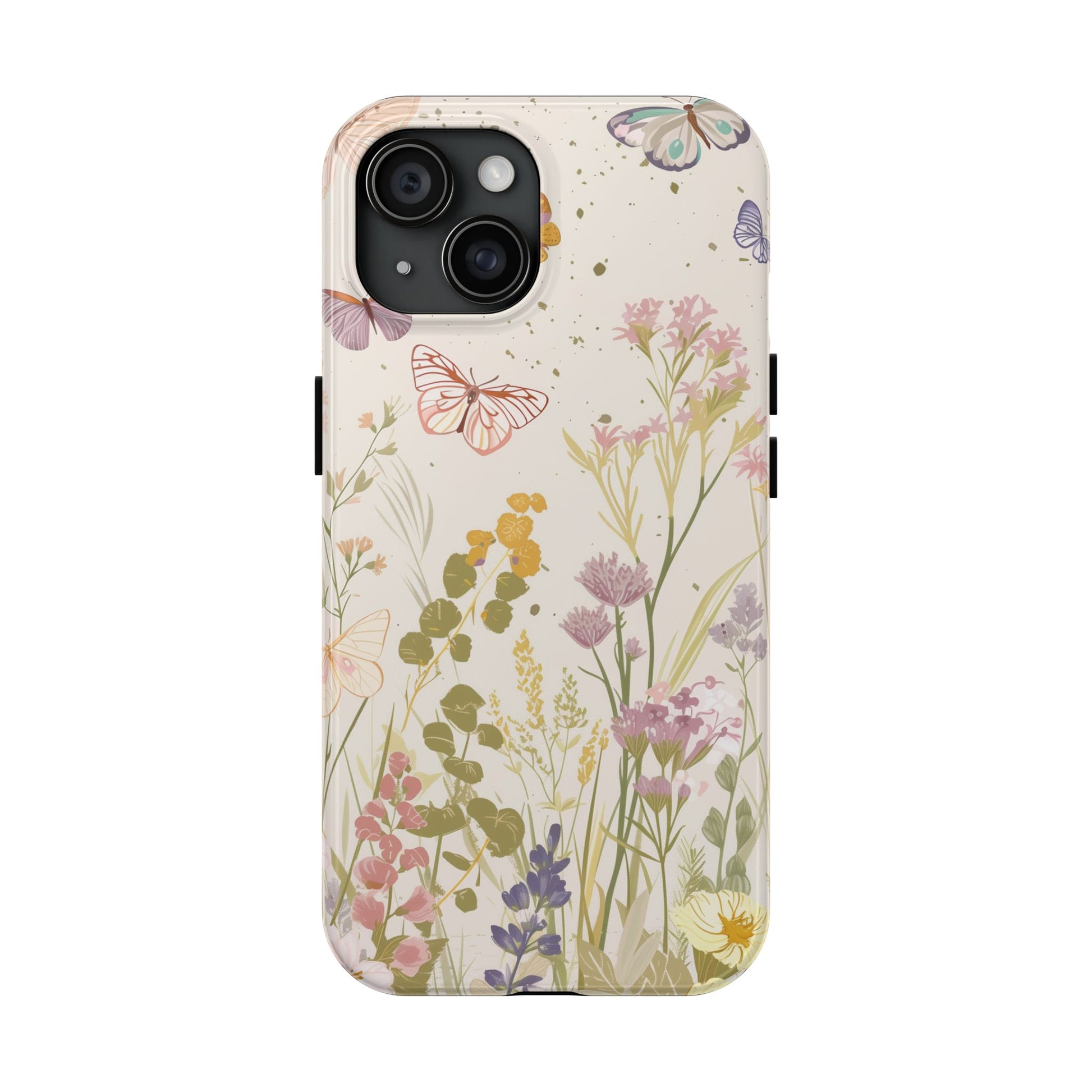 Butterfly Meadow Scene Cottagecore iPhone 15, Pastel Wildflowers & Butterflies, Natural iPhone Case, Cottagecore Garden Case, iPhone 14