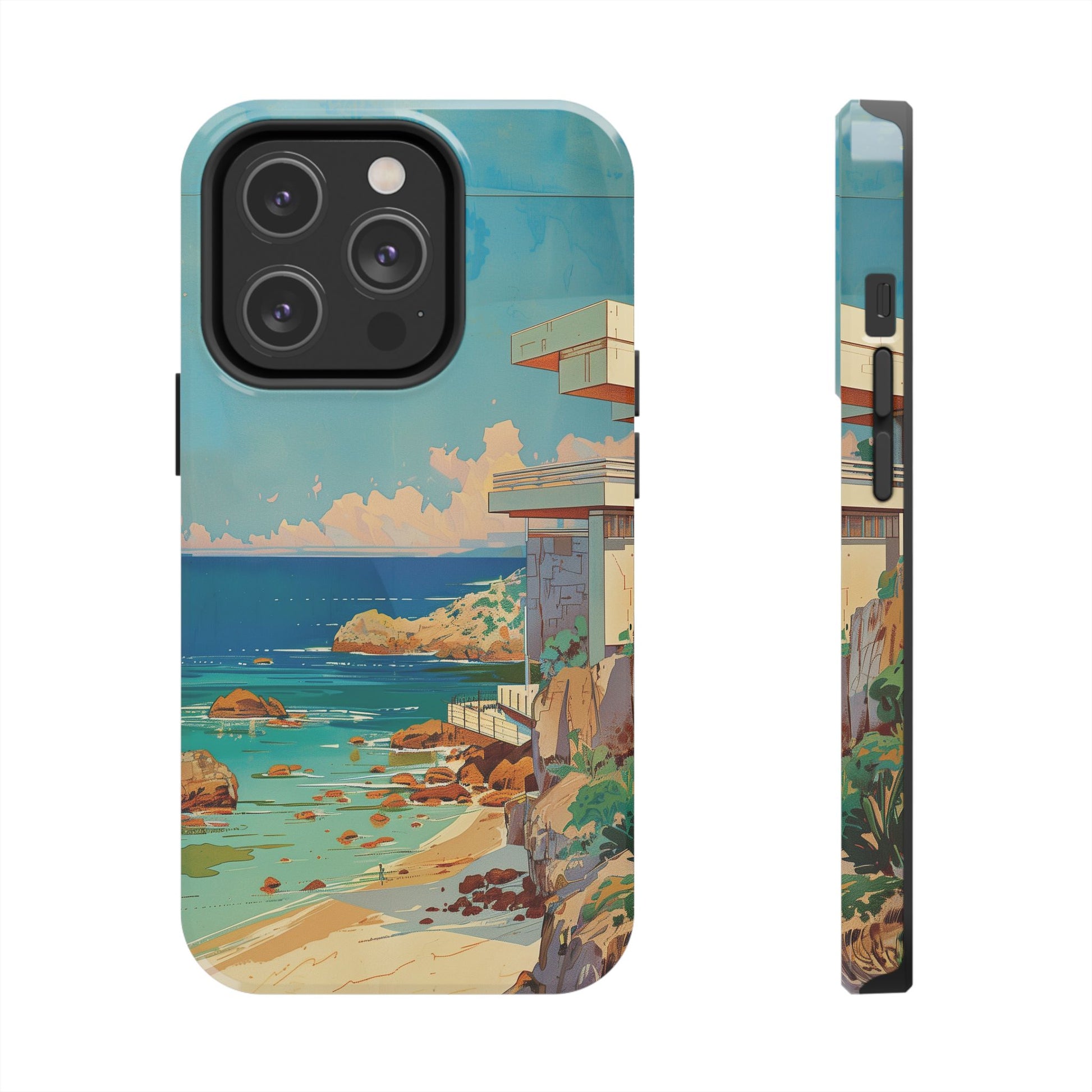 Retro Beach Scene Phone Case, Vintage Tropical Ocean iPhone Case, Summer Beach Phone Cover for iPhone, iphone 15 pro max