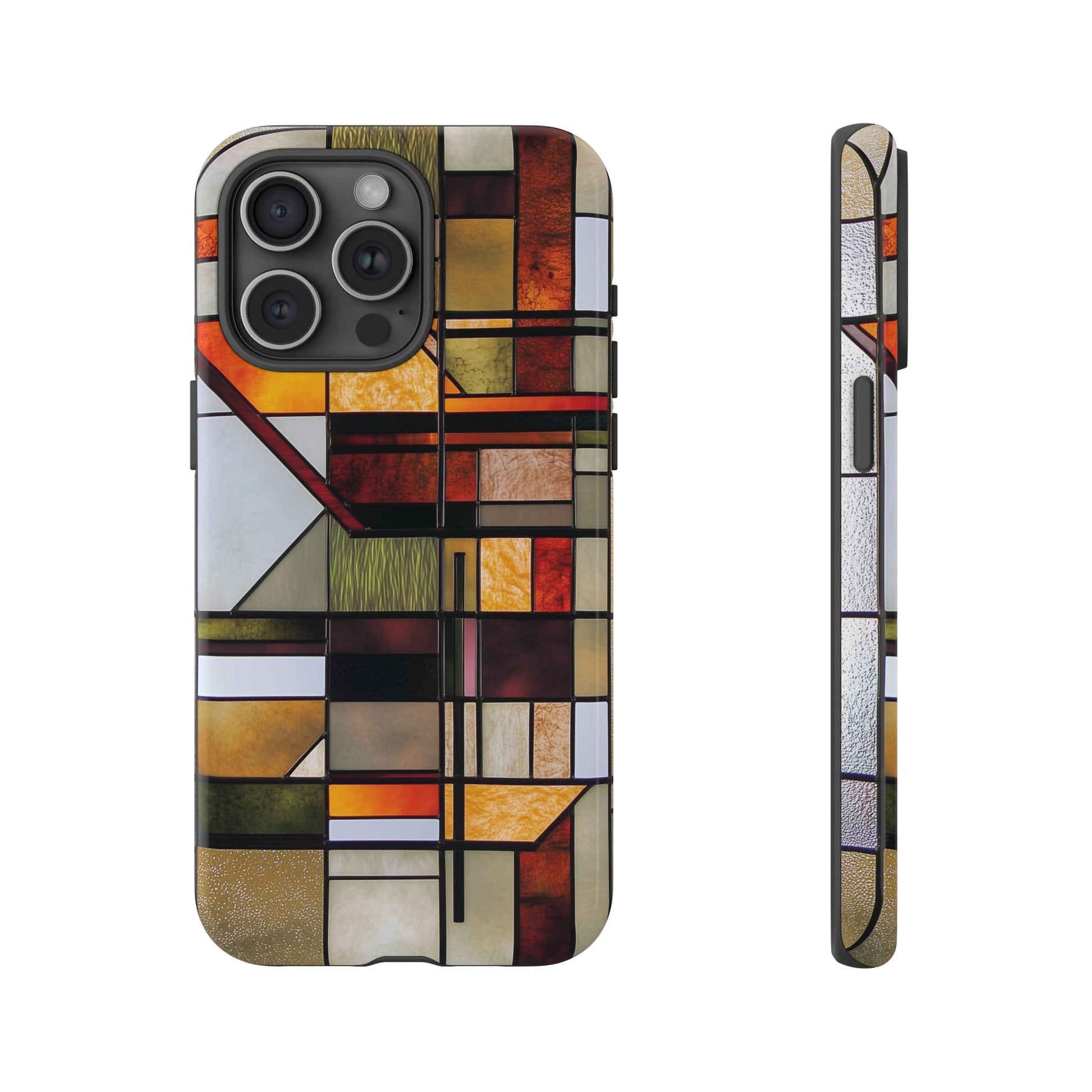 Stained Glass Phone Case Art Deco Frank Lloyd Wright Cottage Core Usonian Prairie Style Geometric Stylish  iPhone 14 15 16 Pro