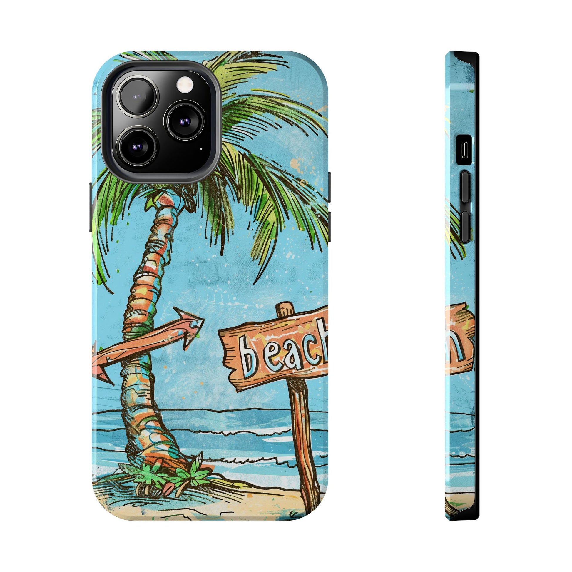 Durable Phone Case with Beach Scene and Palm Tree - Tropical Paradise Protective Cover