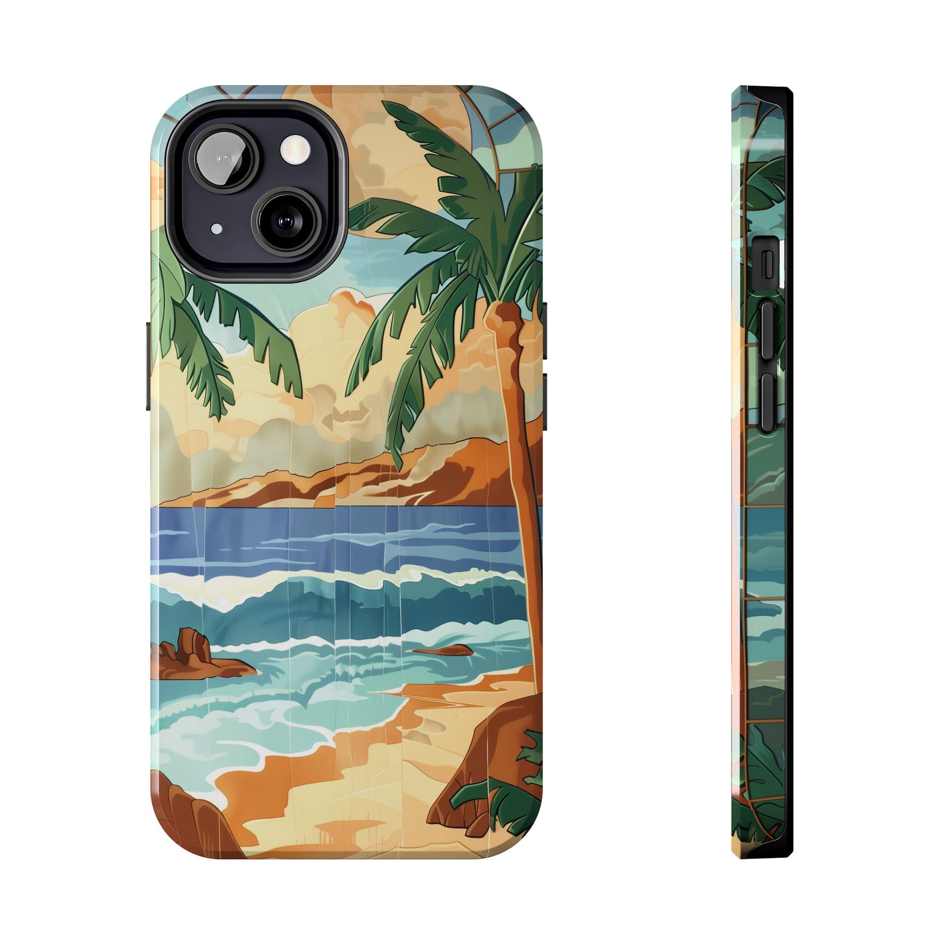 Retro Beach Scene Phone Case, Vintage Tropical Ocean iPhone Case, Summer Beach Phone Cover for iPhone, iphone 15 pro max