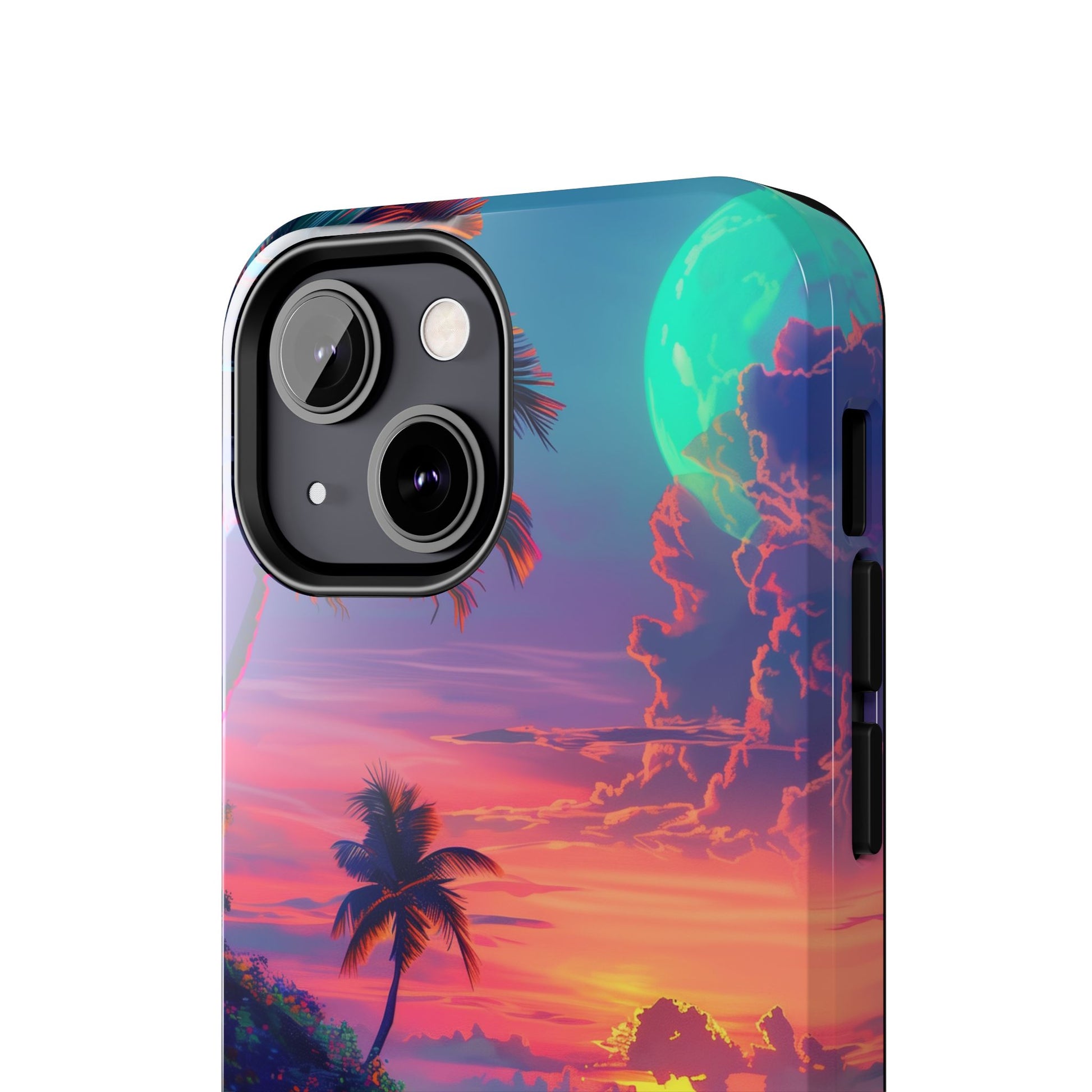 Tough Beach Scene Phone Case - Durable Phone Cover with Lisa Frank Inspired Beach Art - Protective Case with Vibrant Beach Design