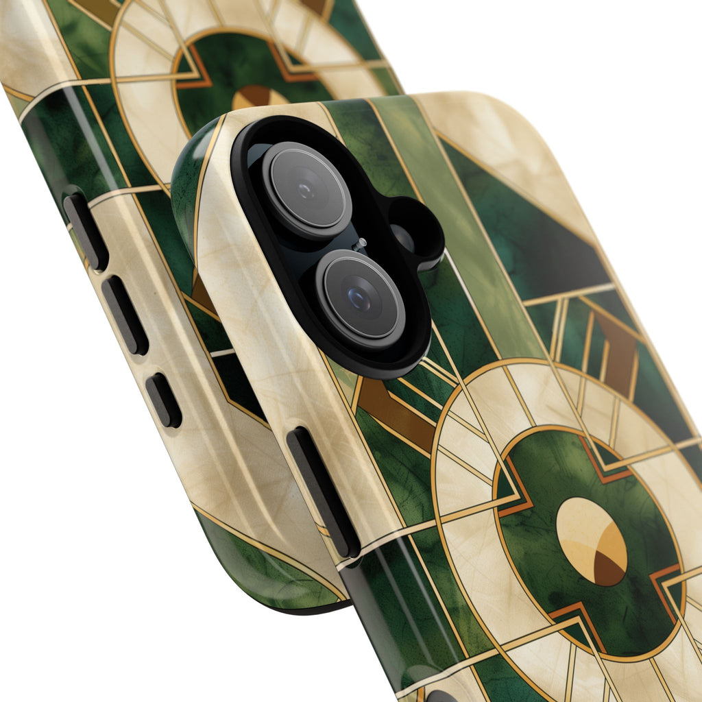 Green Frank Lloyd Wright Inspired Phone Case Geometric Elegance Stained Glass Art Deco Marble Gold 13 14 15 16 iPhone Pro Max Galaxy Pixel
