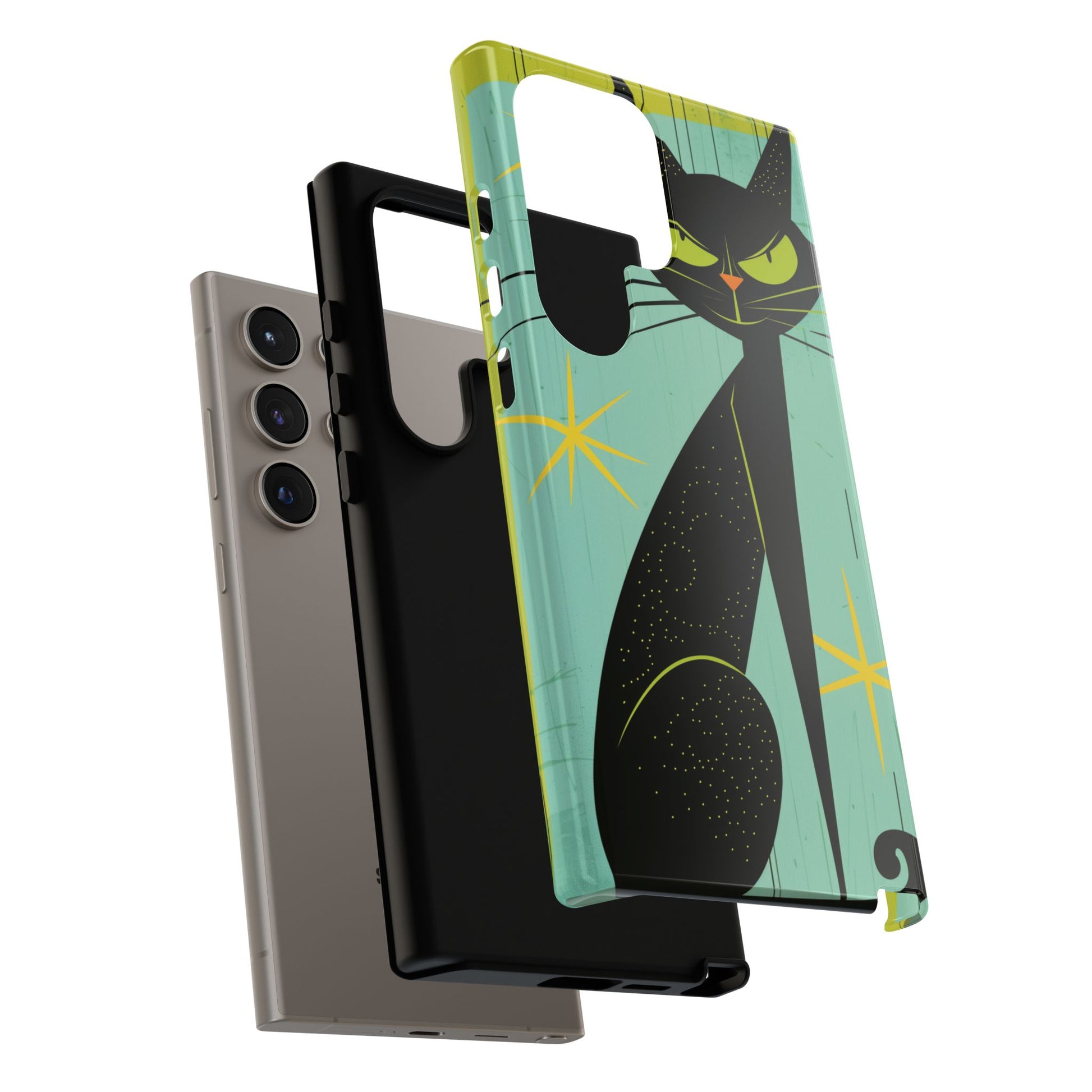 Mid-Century Modern Phone Case, Mid Mod Android Case, Atomic Cats Android Case, Retro Chic Smartphone Cover, Unique Artistic Phone Accessory