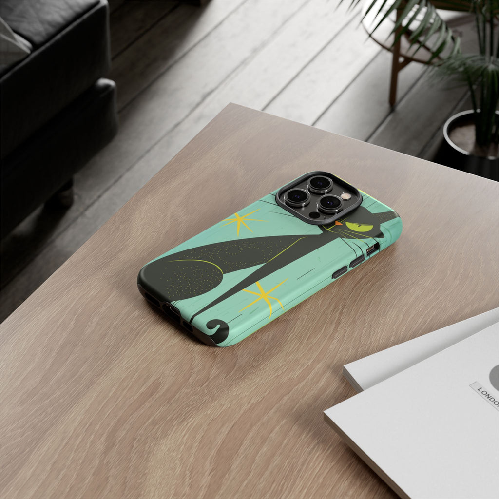 Mid-Century Modern Phone Case, Mid Mod Android Case, Atomic Cats Android Case, Retro Chic Smartphone Cover, Unique Artistic Phone Accessory