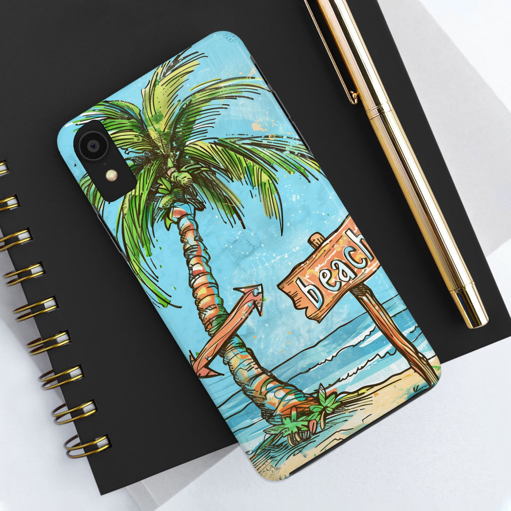 Durable Phone Case with Beach Scene and Palm Tree - Tropical Paradise Protective Cover