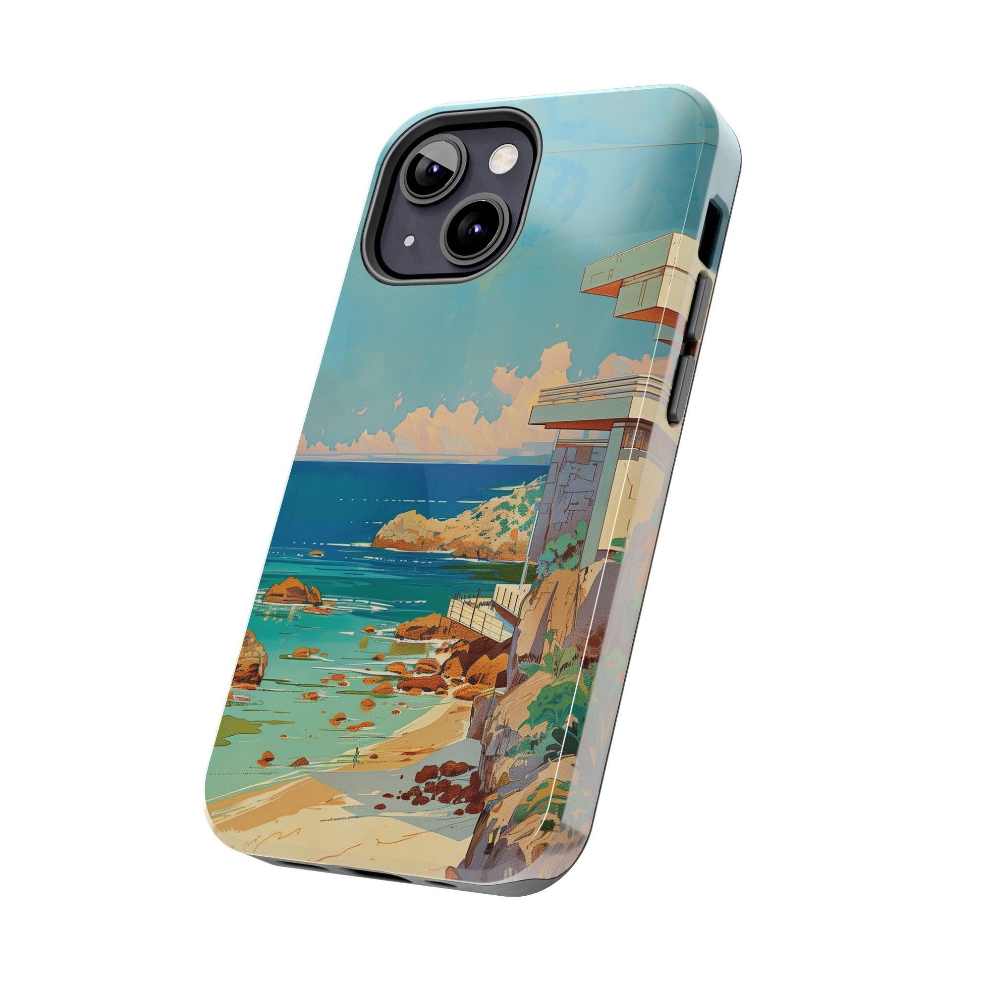 Retro Beach Scene Phone Case, Vintage Tropical Ocean iPhone Case, Summer Beach Phone Cover for iPhone, iphone 15 pro max