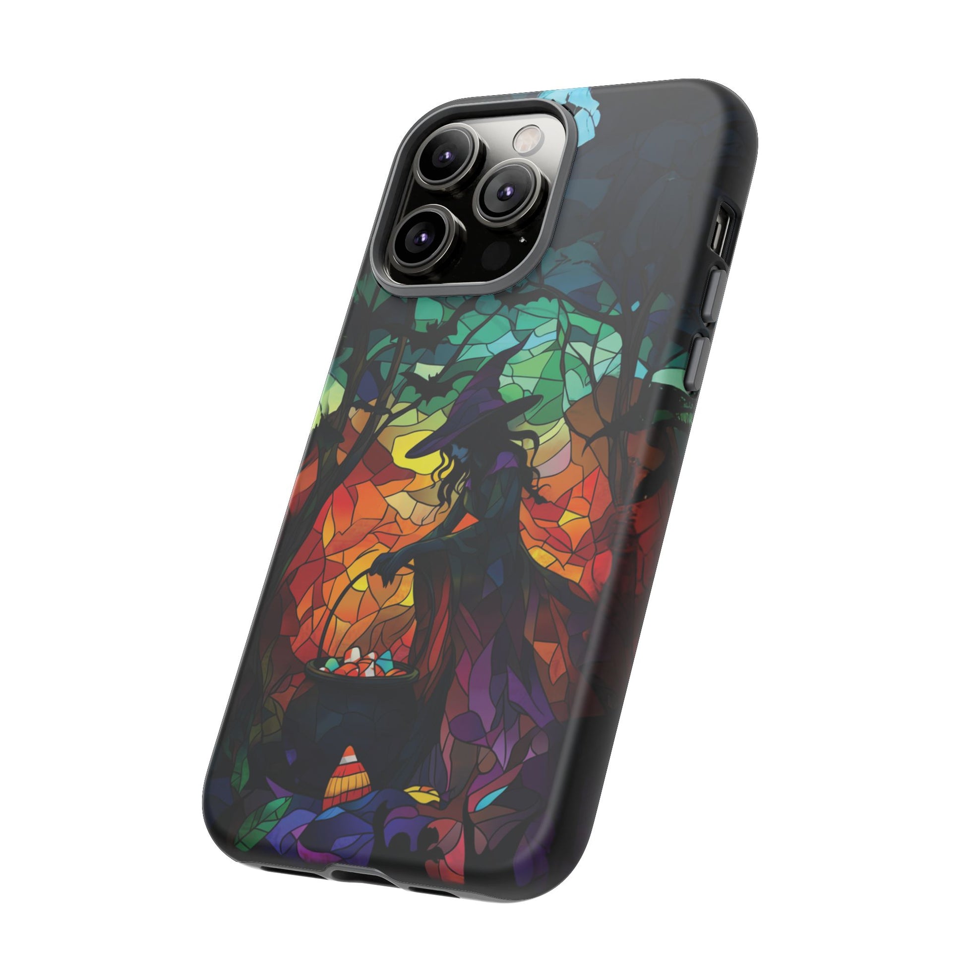 Halloween Witch Stained Glass Dark Academia Spooky Fall Witchy Pumpkin Bats Seasonal Fall Mosaic Case iPhone 13 14 15 16 Pro Max