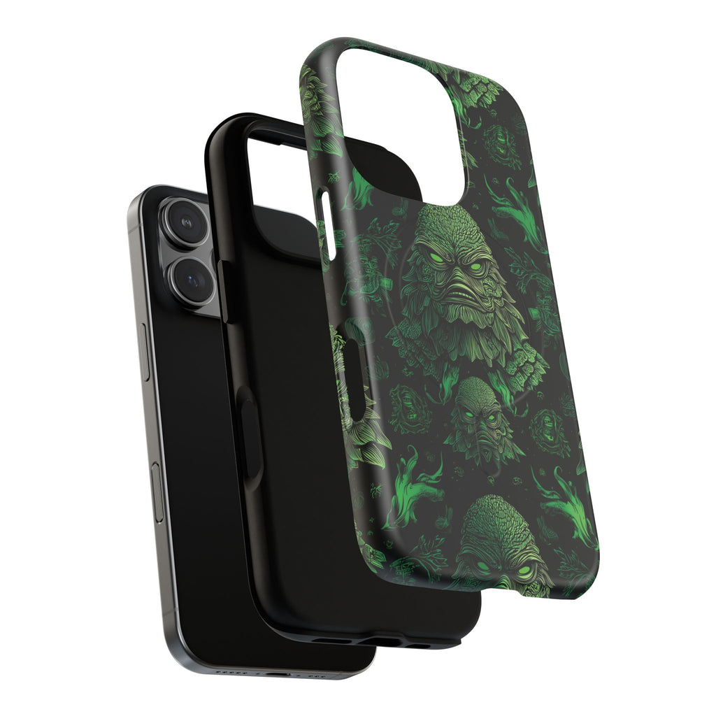 Halloween Lagoon Creature Black and Green Iphone Wireless Charging Case