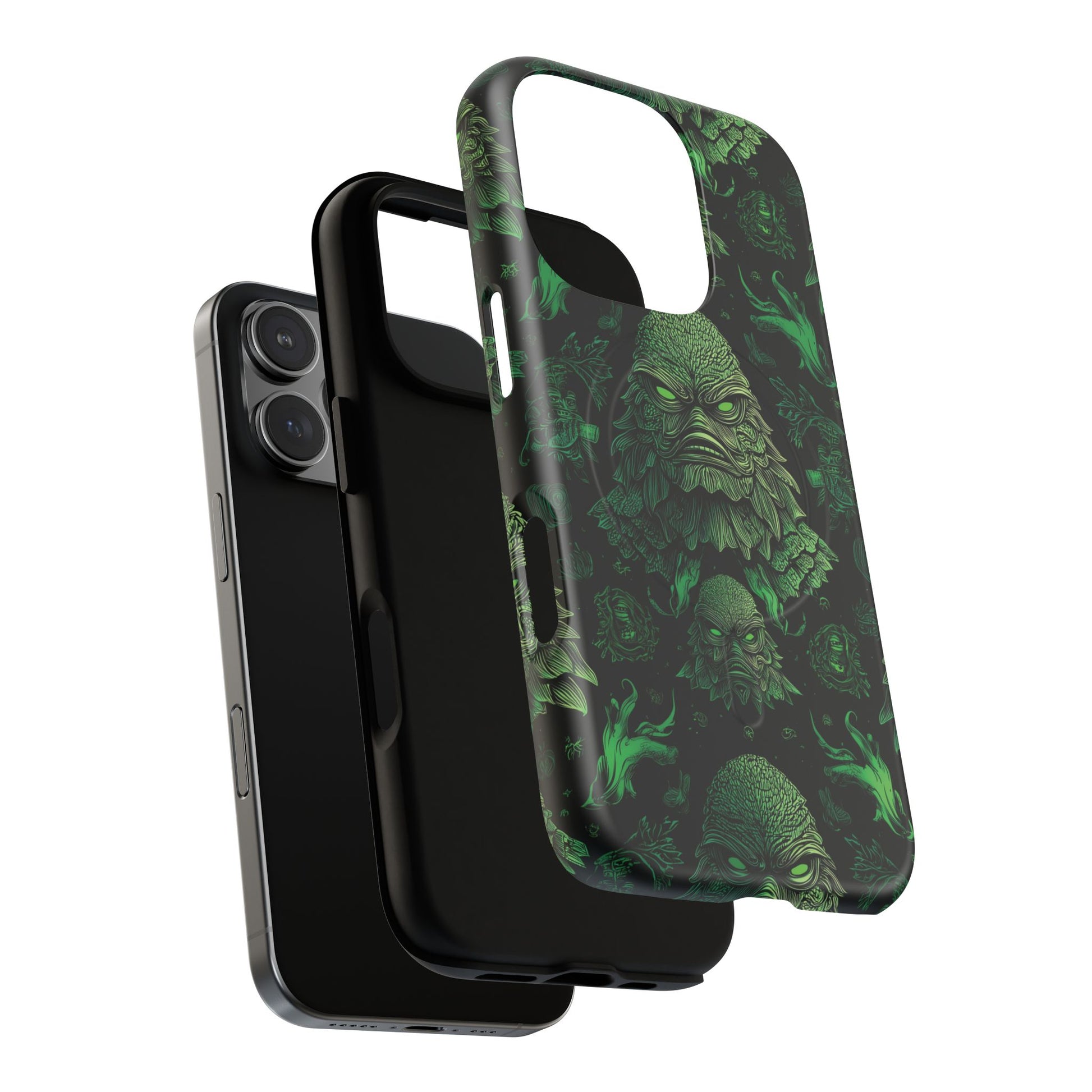 Halloween Lagoon Creature Black and Green Iphone Wireless Charging Case