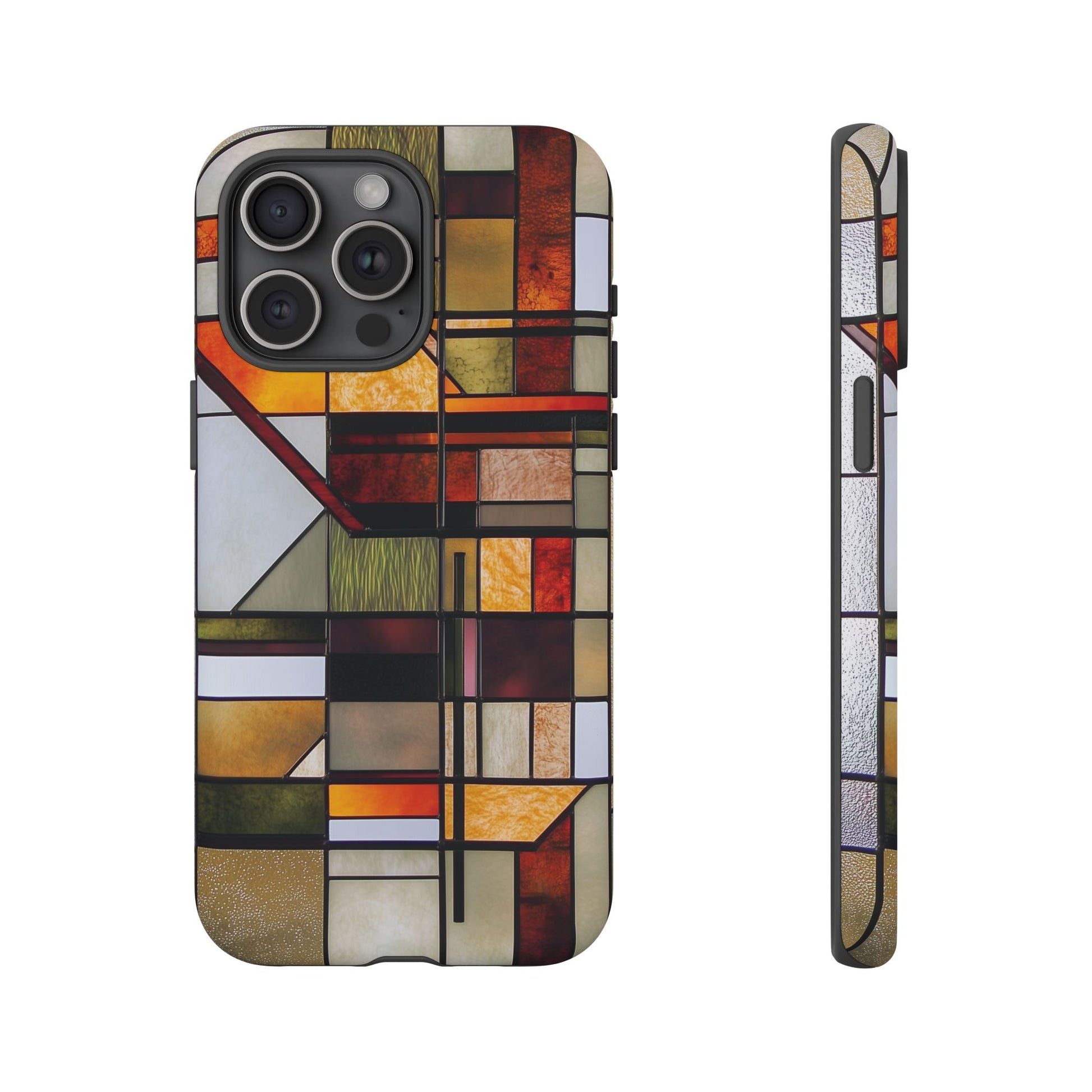 Stained Glass Phone Case Art Deco Frank Lloyd Wright Cottage Core Usonian Prairie Style Geometric Stylish  iPhone 14 15 16 Pro