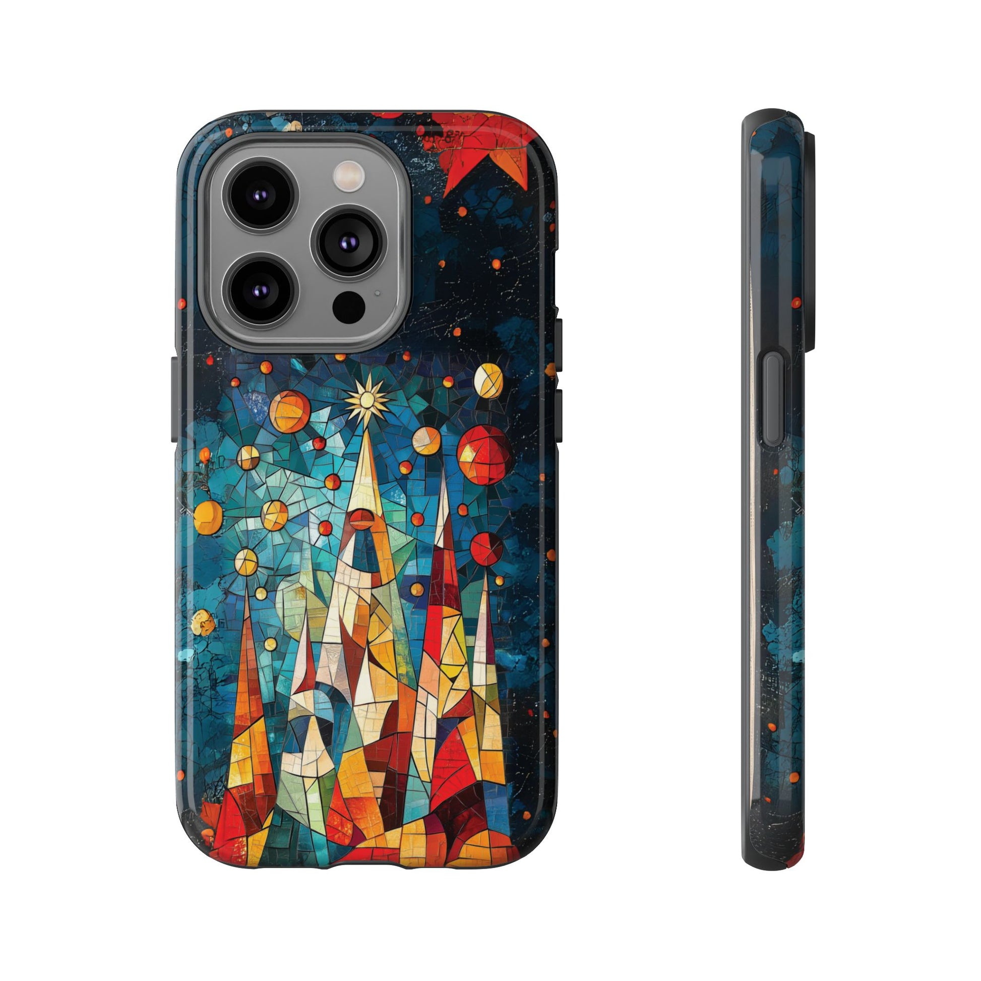 Mosaic Festive Christmas Tree Grove Art Deco Stained Glass Phone Case Rankin Style MidMod Design iPhone 13 14 15 16 Pro Max Pixel Galaxy