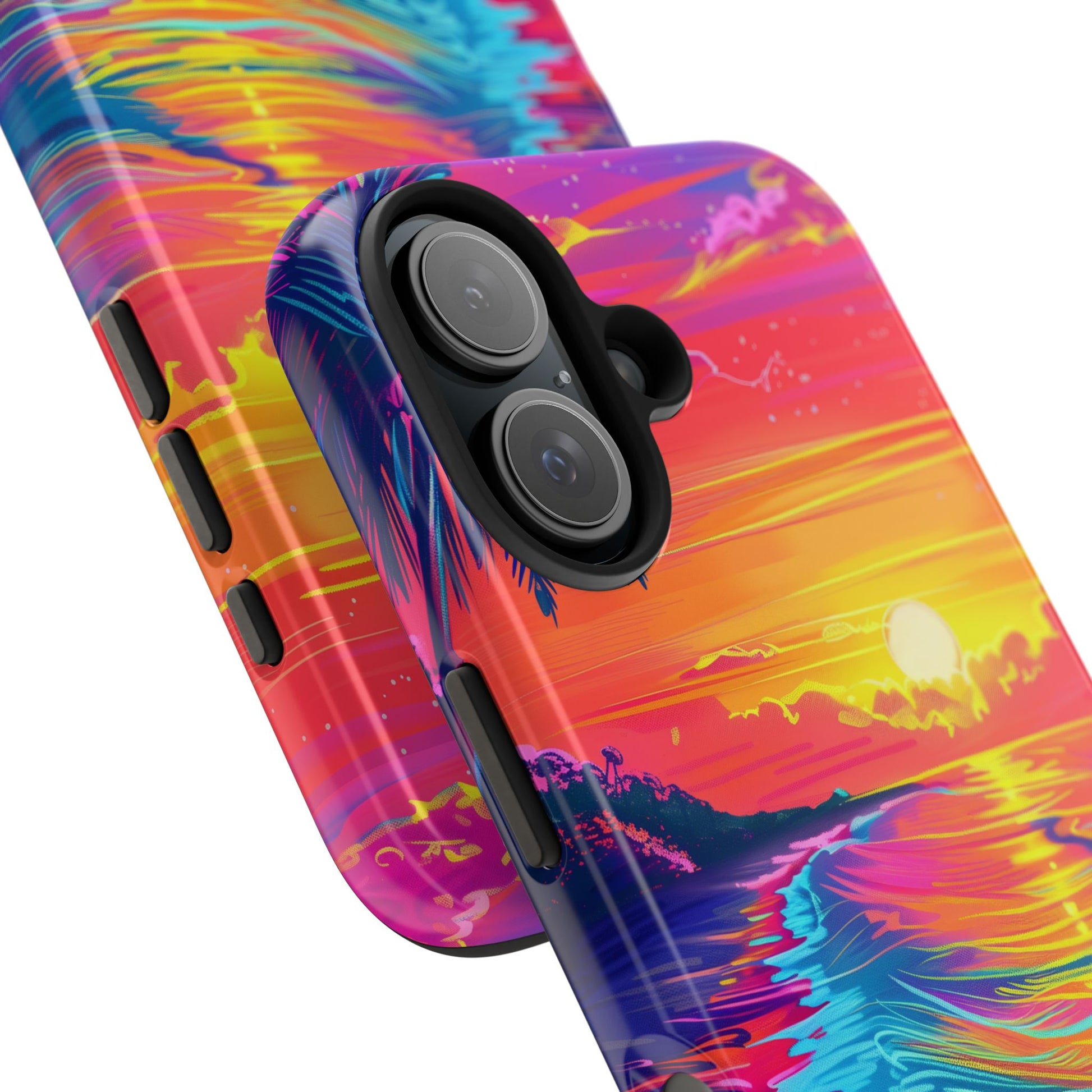 Tough Beach Sunrise Phone Case - Durable Case Lisa Frank Inspired Beach Art - Vibrant Beach Design - Colorful Phone Case for Beach Lovers