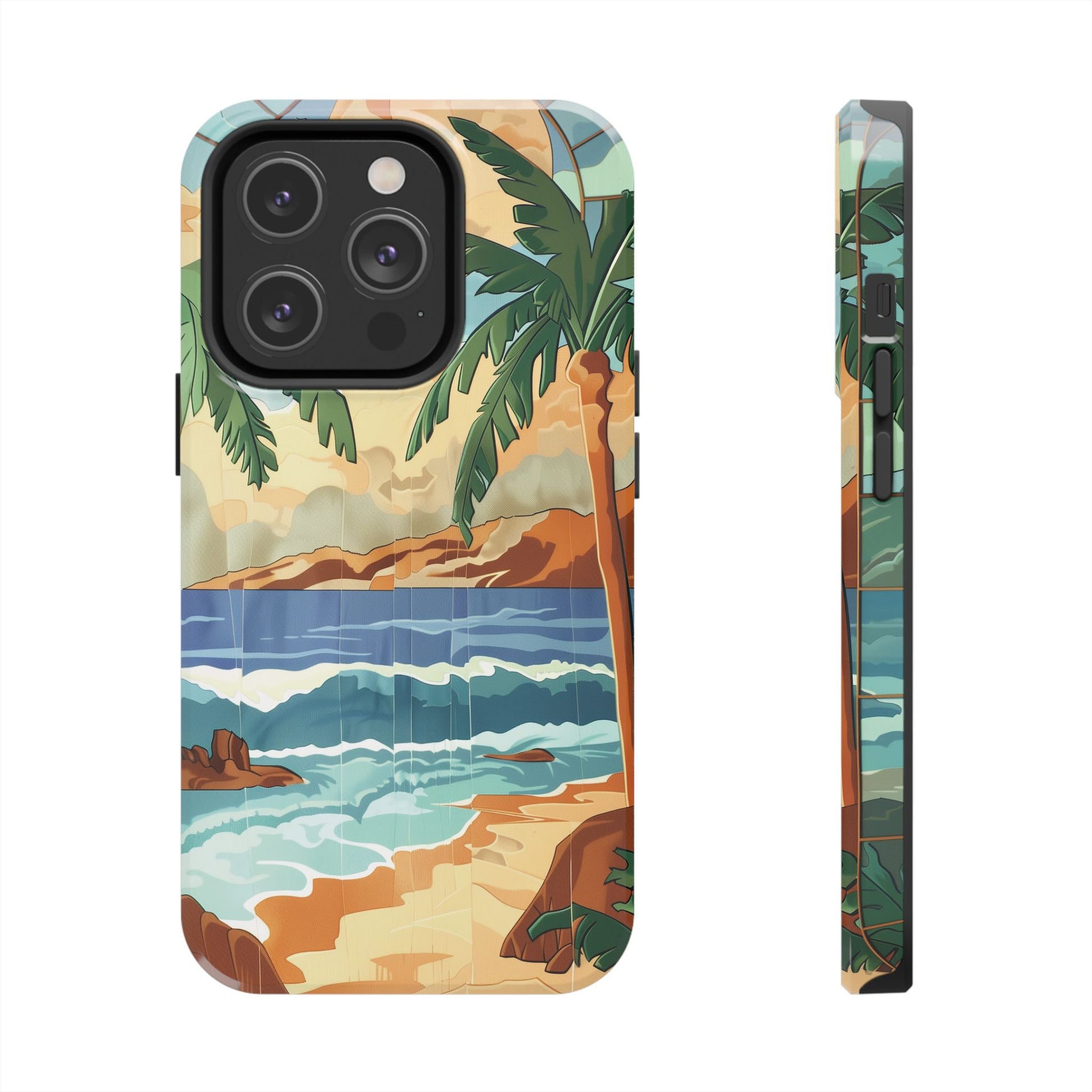 Retro Beach Scene Phone Case, Vintage Tropical Ocean iPhone Case, Summer Beach Phone Cover for iPhone, iphone 15 pro max