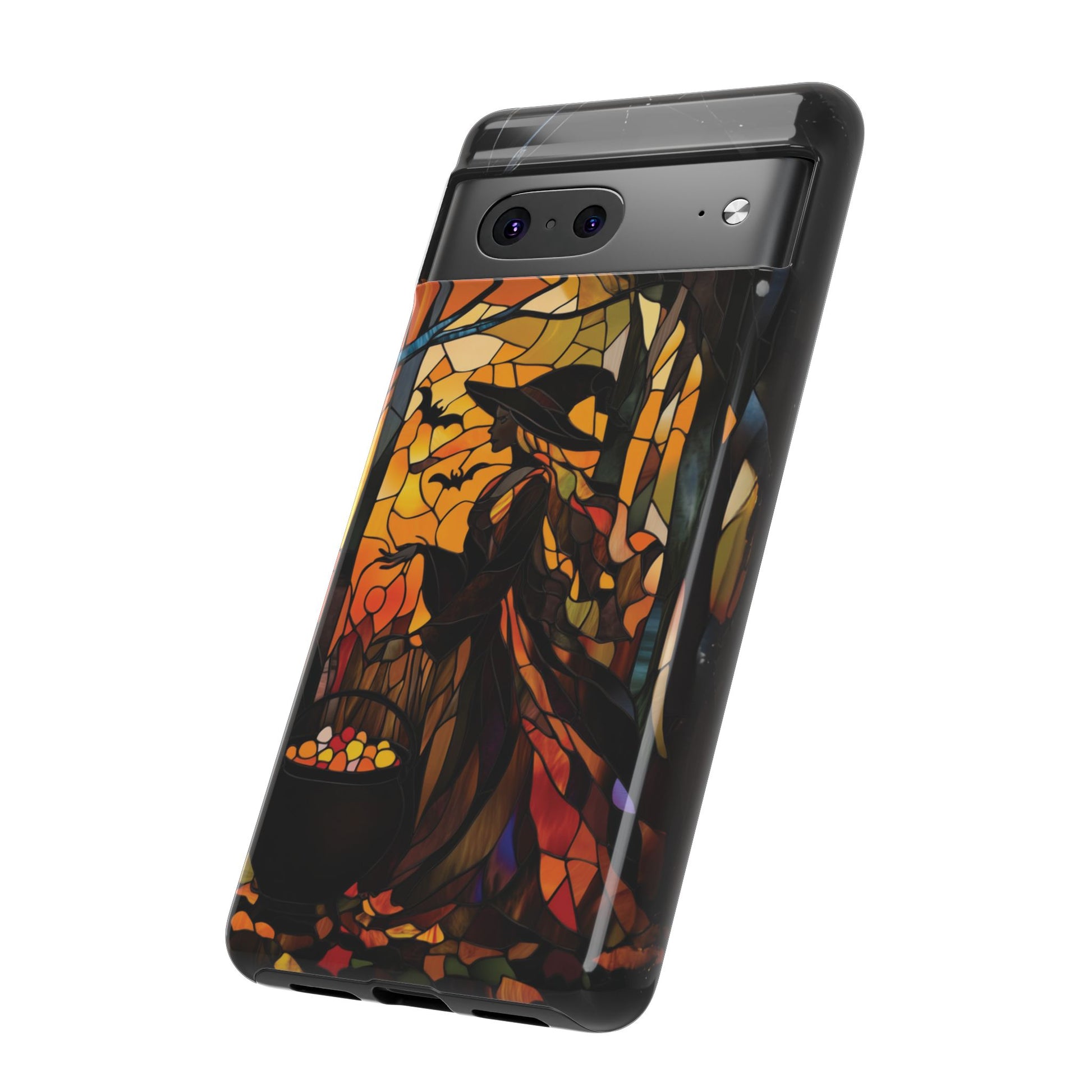 Halloween Witch Stained Glass Effect Dark Academia Spooky Fall Witchy Pumpkin Bats Seasonal Fall Mosaic Case iPhone 13 14 15 16 Pro Max