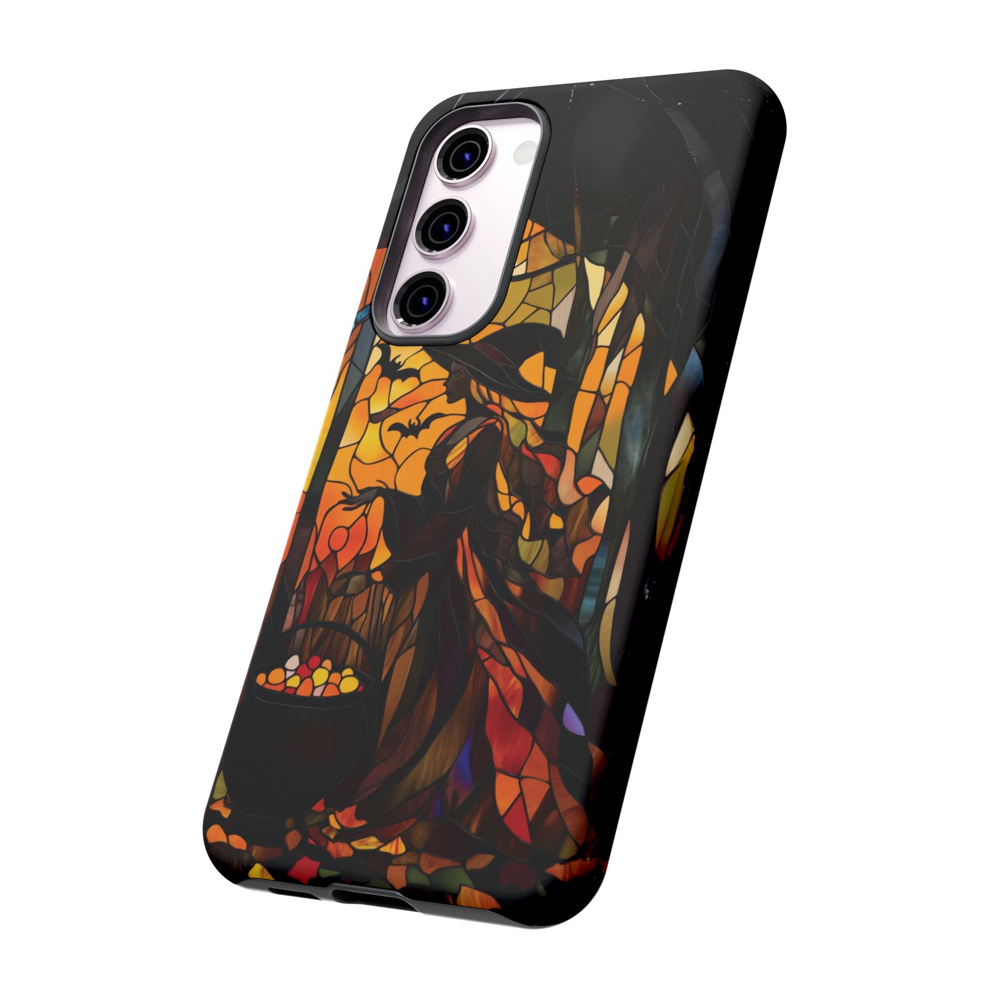 Halloween Witch Stained Glass Effect Dark Academia Spooky Fall Witchy Pumpkin Bats Seasonal Fall Mosaic Case iPhone 13 14 15 16 Pro Max