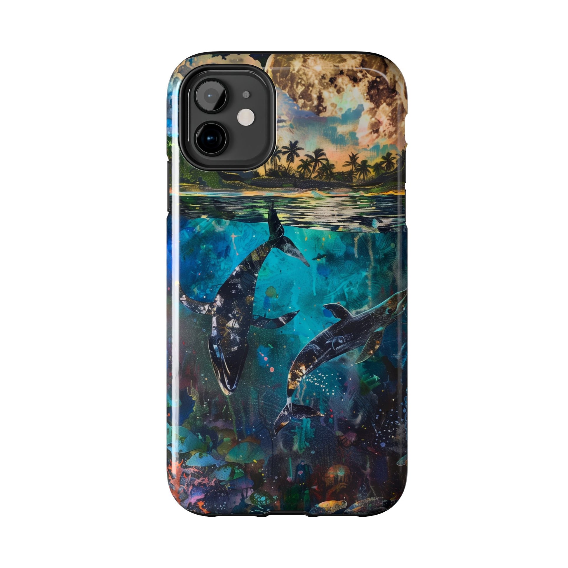 Abstract Moonlit Whales Underwater Phone Case - Durable and Stunning Protective Cover