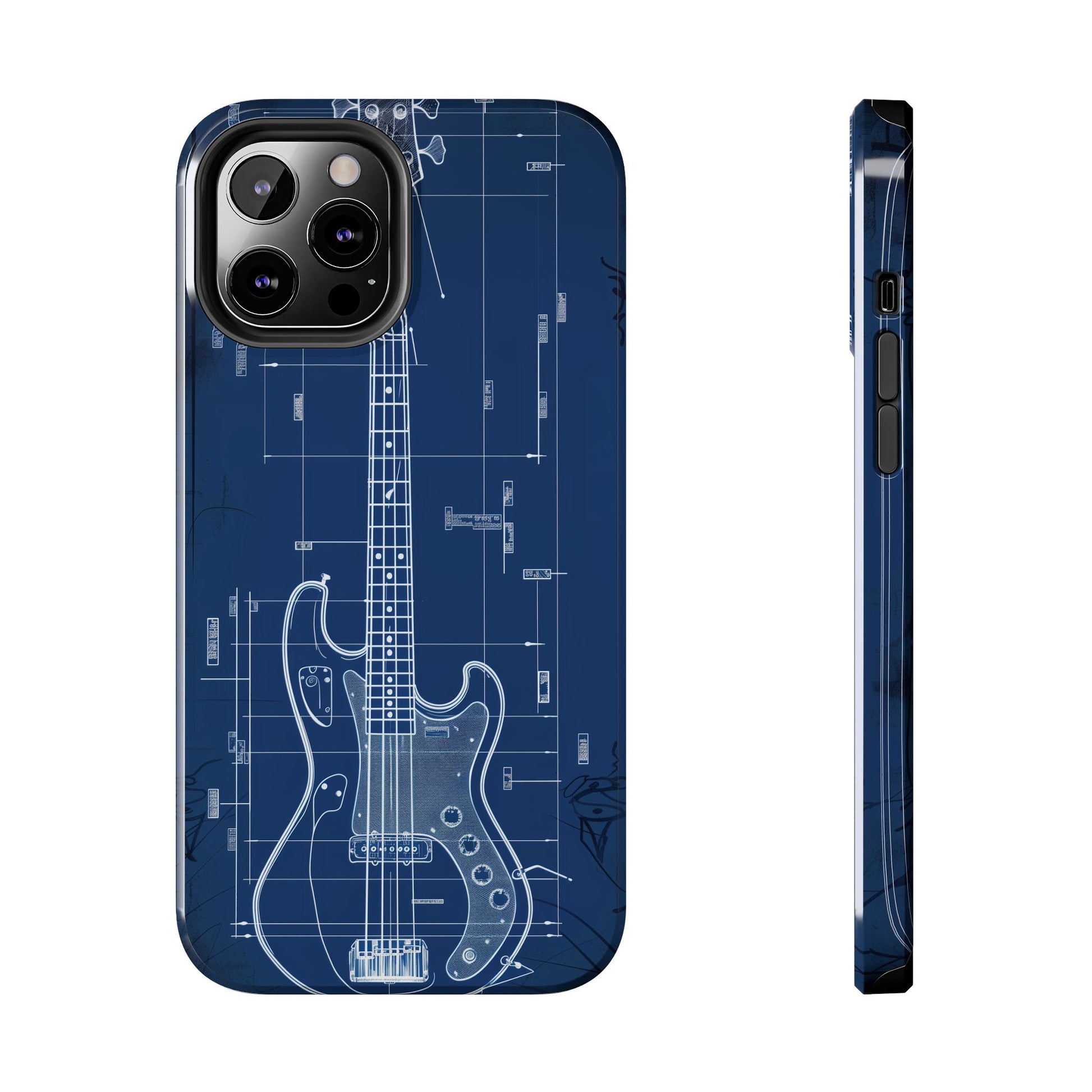 Guitar Phone Case Blueprint Schematic Vintage Custom Design Fender Gibson Rickenbacker Custom Rock Music Phone Accessories Musician Gift
