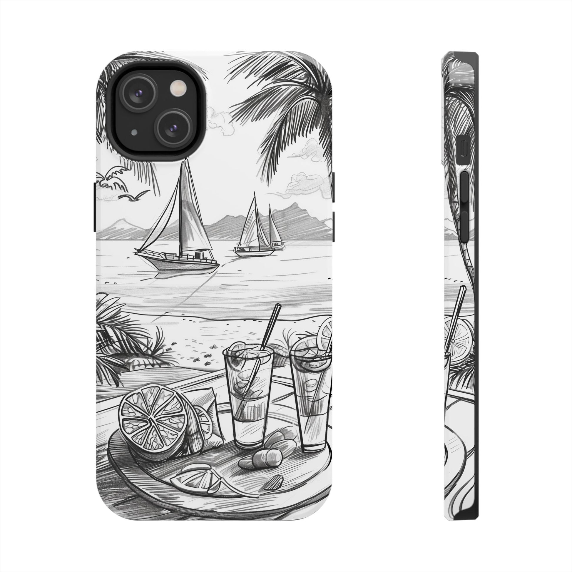 Beach Vibes Phone Case: Hand-Drawn Tiki Drinks & Tropical Paradise Design