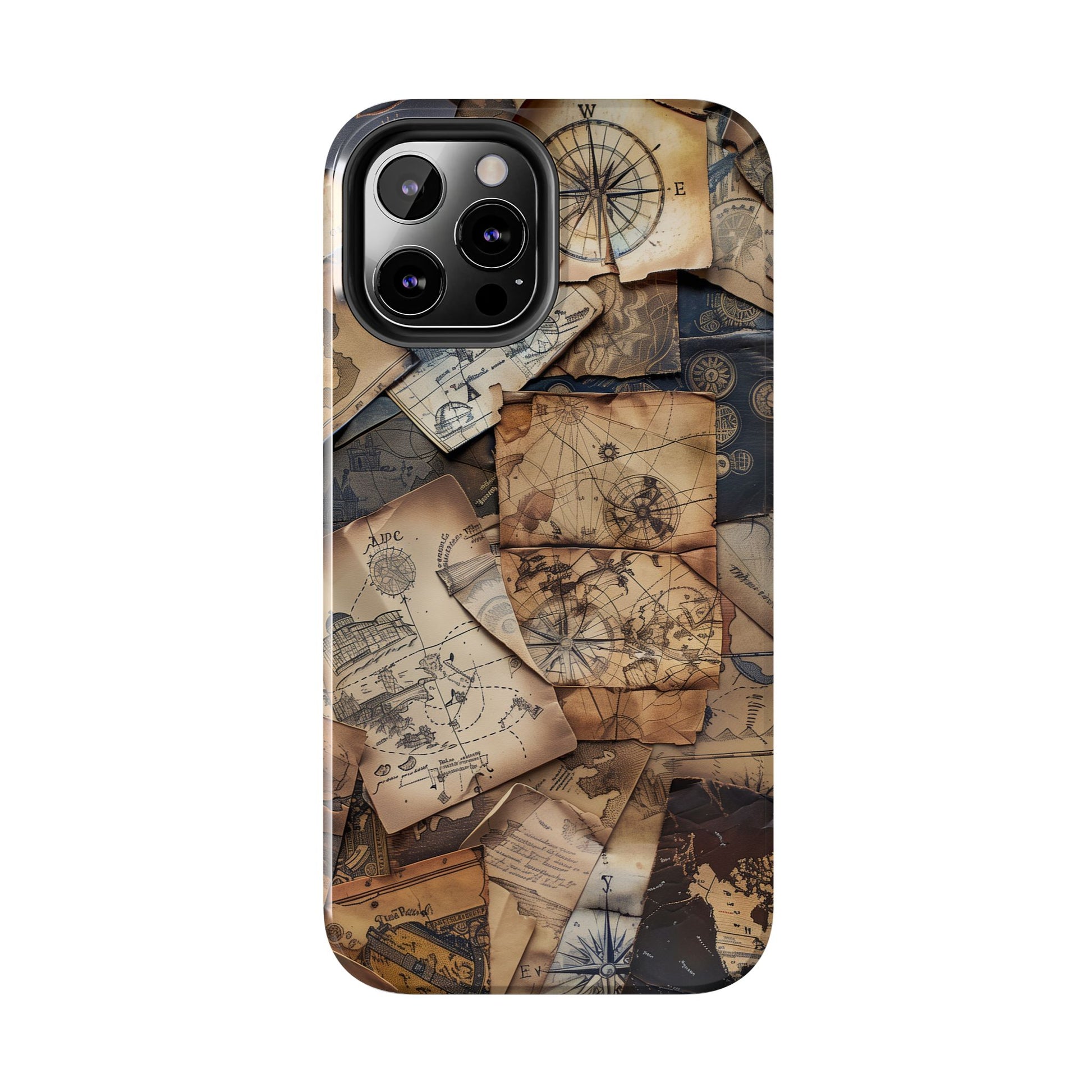 Double Layer Adventure Phone Case - Protective Phone Case Vintage Map and Compass Design - Dual Layer Case with Map Print