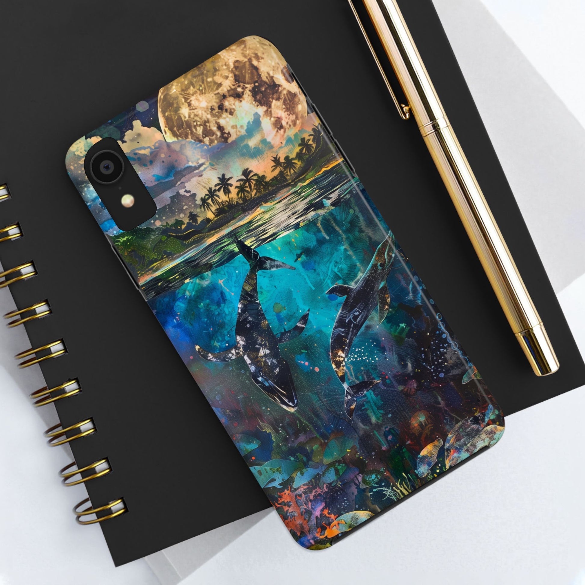 Abstract Moonlit Whales Underwater Phone Case - Durable and Stunning Protective Cover