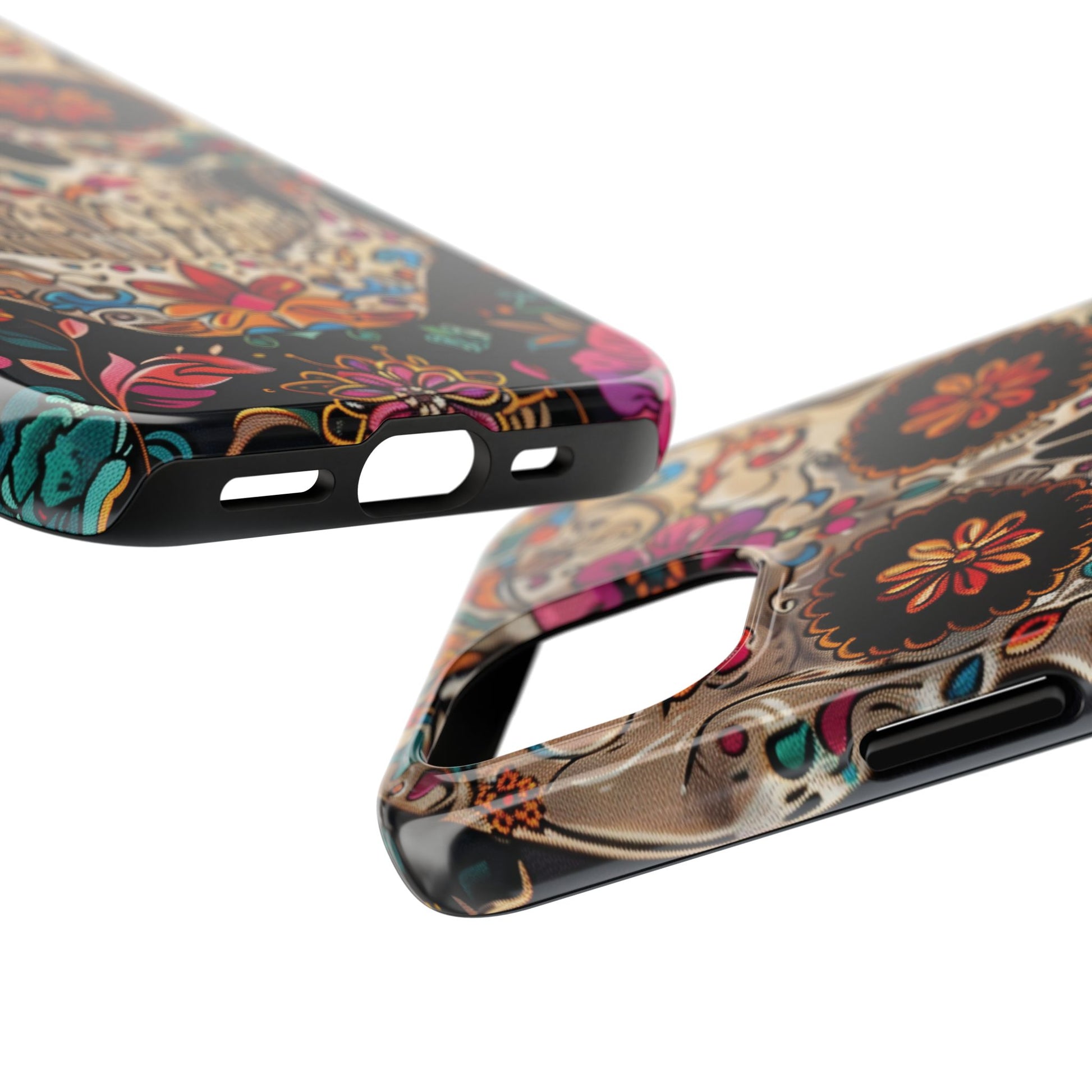 Sugar Skull Phone Case Flowers and Skeletons, Halloween Cottagecore Day of the Dead, Dia de Los Muertos Gothic, iPhone 15 Spooky Case
