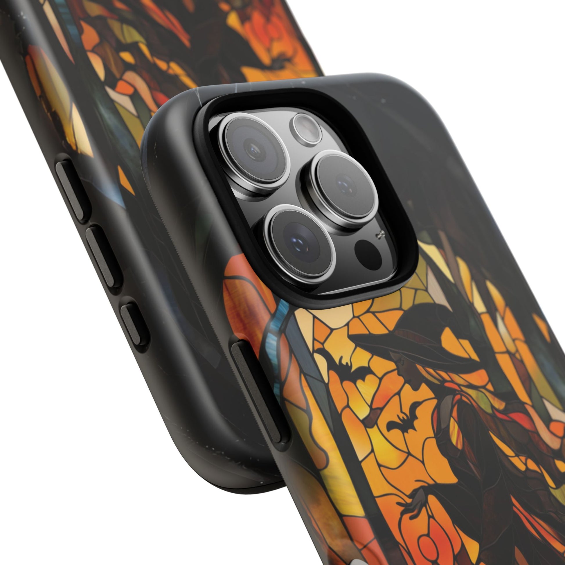 Halloween Witch Stained Glass Effect Dark Academia Spooky Fall Witchy Pumpkin Bats Seasonal Fall Mosaic Case iPhone 13 14 15 16 Pro Max