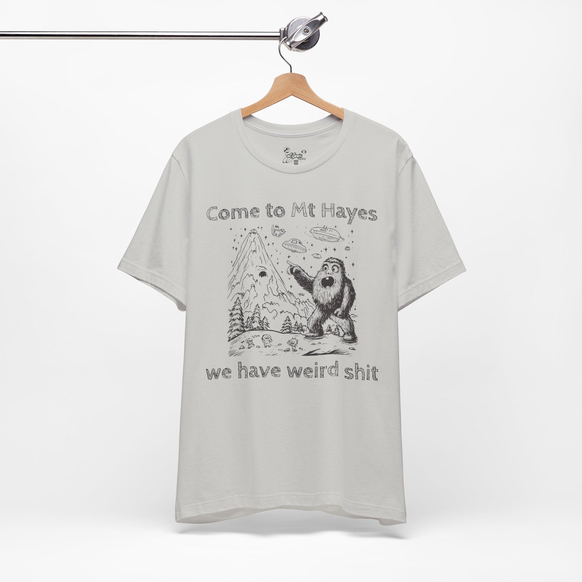 Alien Conspiracy Unisex Tee, Bigfoot Mountain Sketch Shirt, UFO Weird Stuff Tshirt, California Men's Top, Space Extraterrestrial Shirt