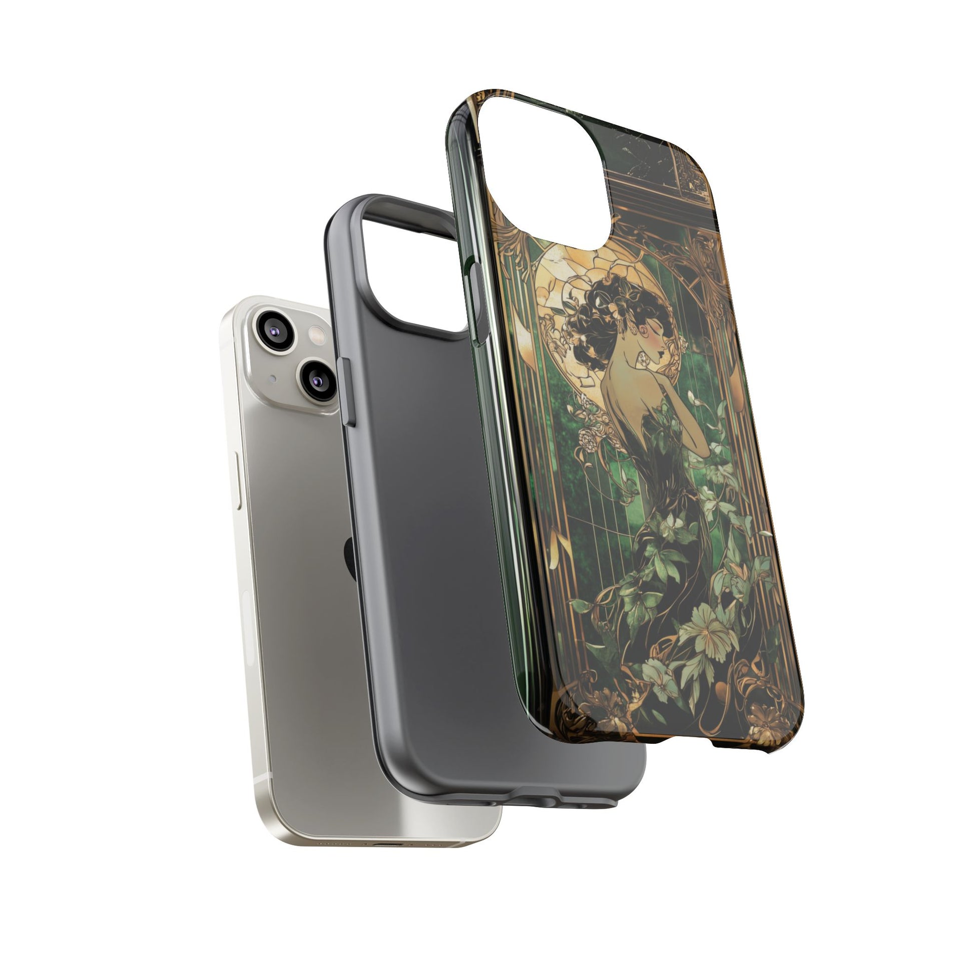 Art Deco Fairy Flapper Woman Phone Case 1920s Art Nouveau Design in Emerald & Gold Alphonse Mucha Style Gatsby Style Poster
