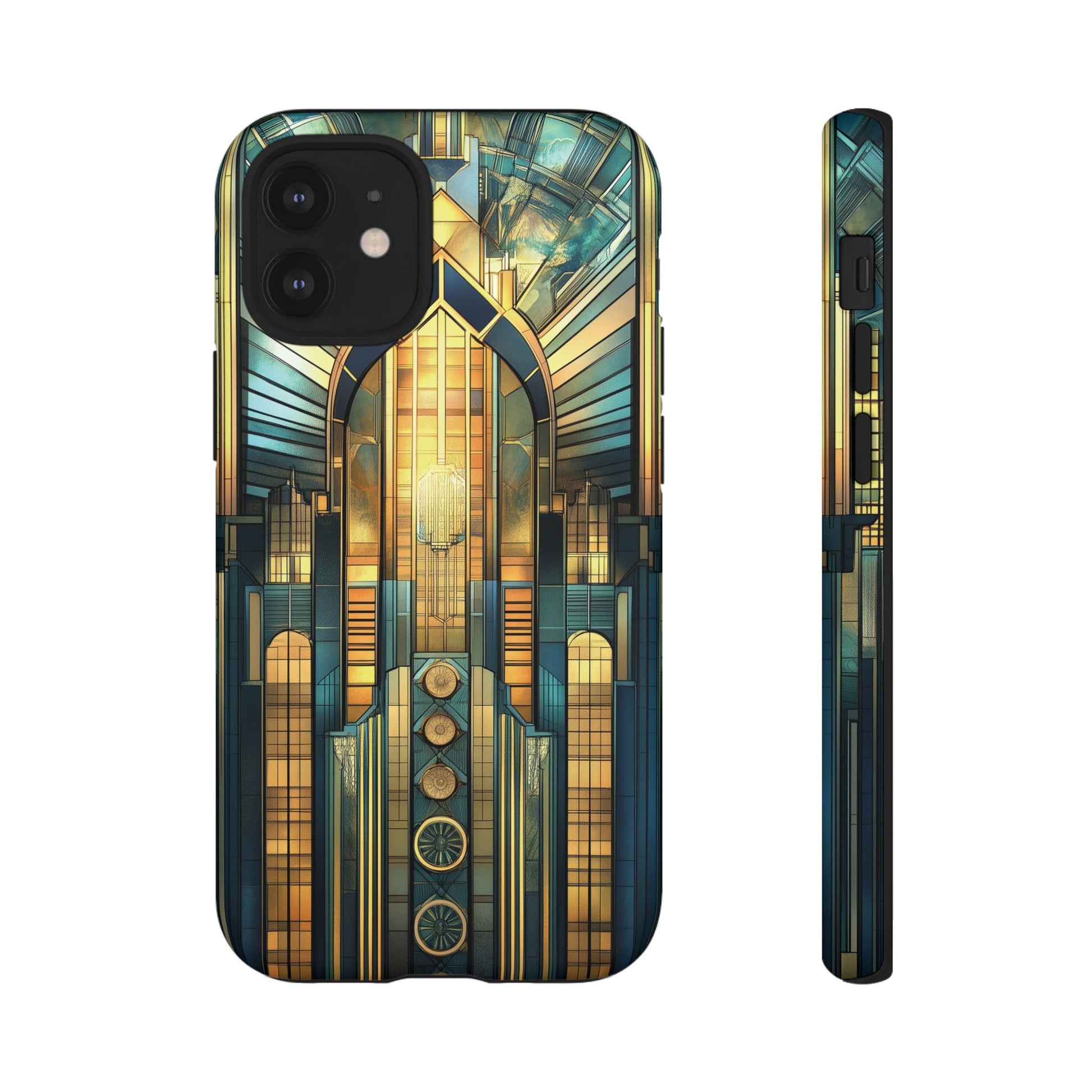 Phone Case Art Deco City Frank Lloyd Wright Teal Gold Protective Covers, Stylish Accessories, Great Gatsby Noir Nouveau iPhone 14 15 16 Pro