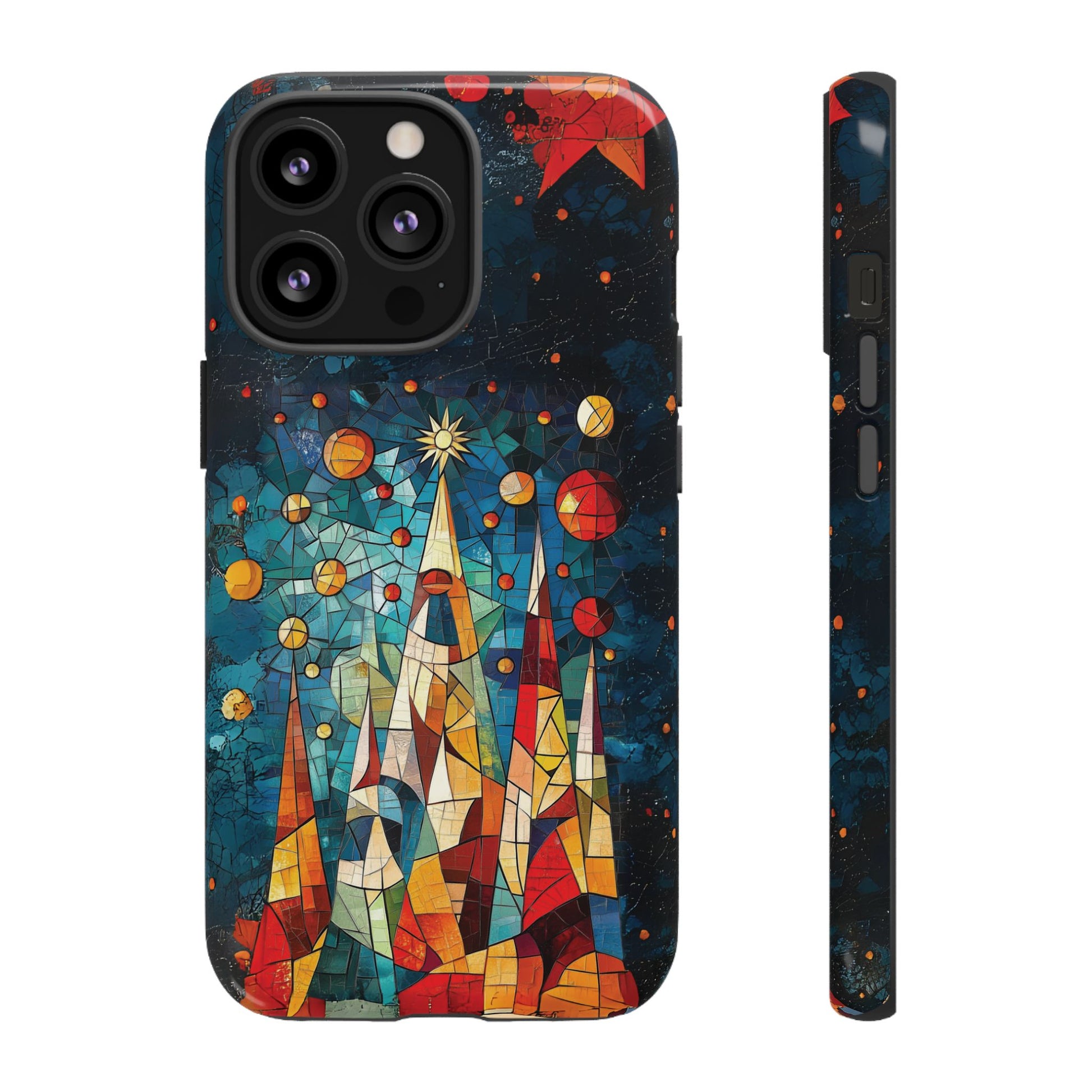 Mosaic Festive Christmas Tree Grove Art Deco Stained Glass Phone Case Rankin Style MidMod Design iPhone 13 14 15 16 Pro Max Pixel Galaxy