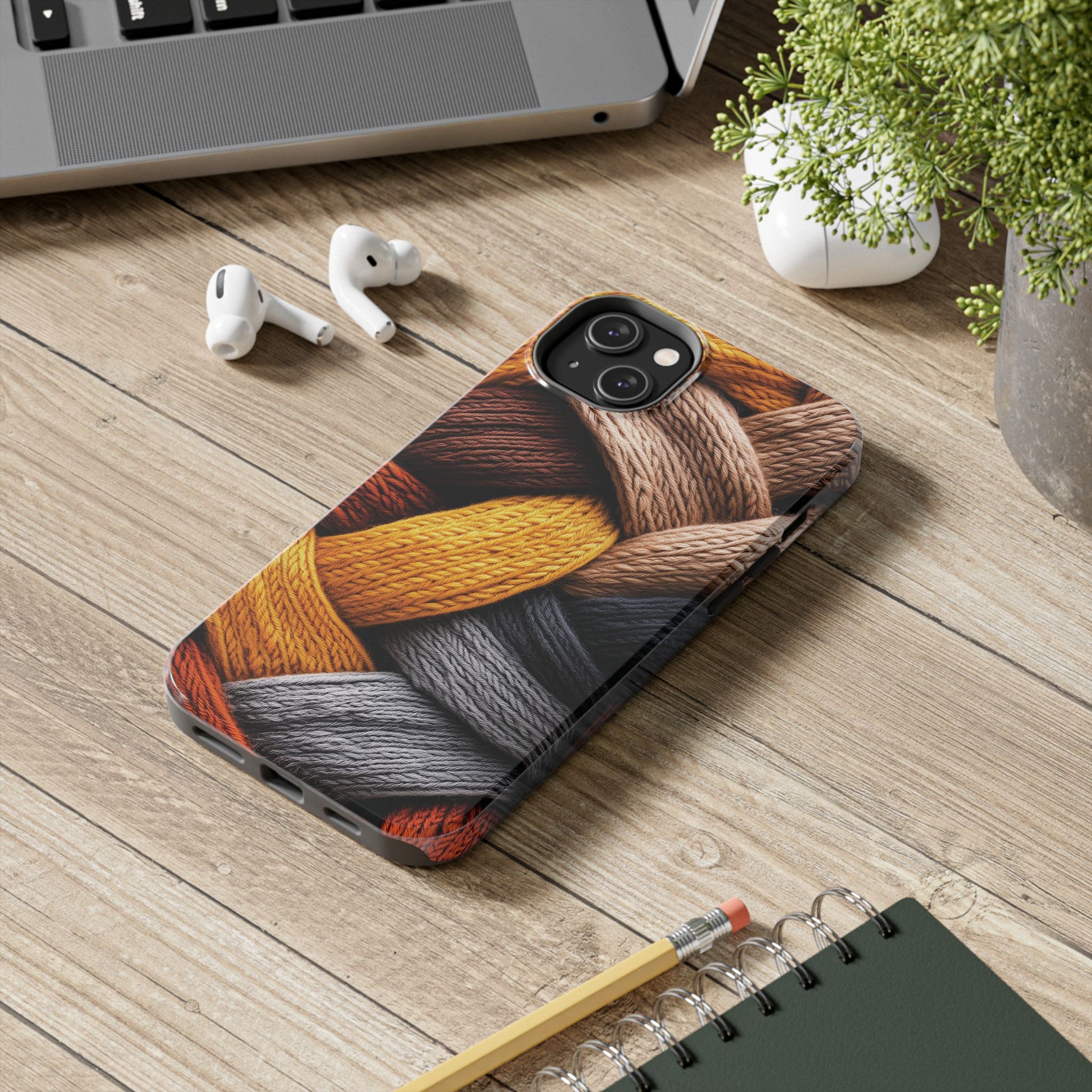 Cozy Boho Fall Knit Sweater Cottagecore Phone Case Boho Embroidered Fall Colors Phone Cover for iPhone 13 14 15 Pro, Samsung Galaxy S22 S23