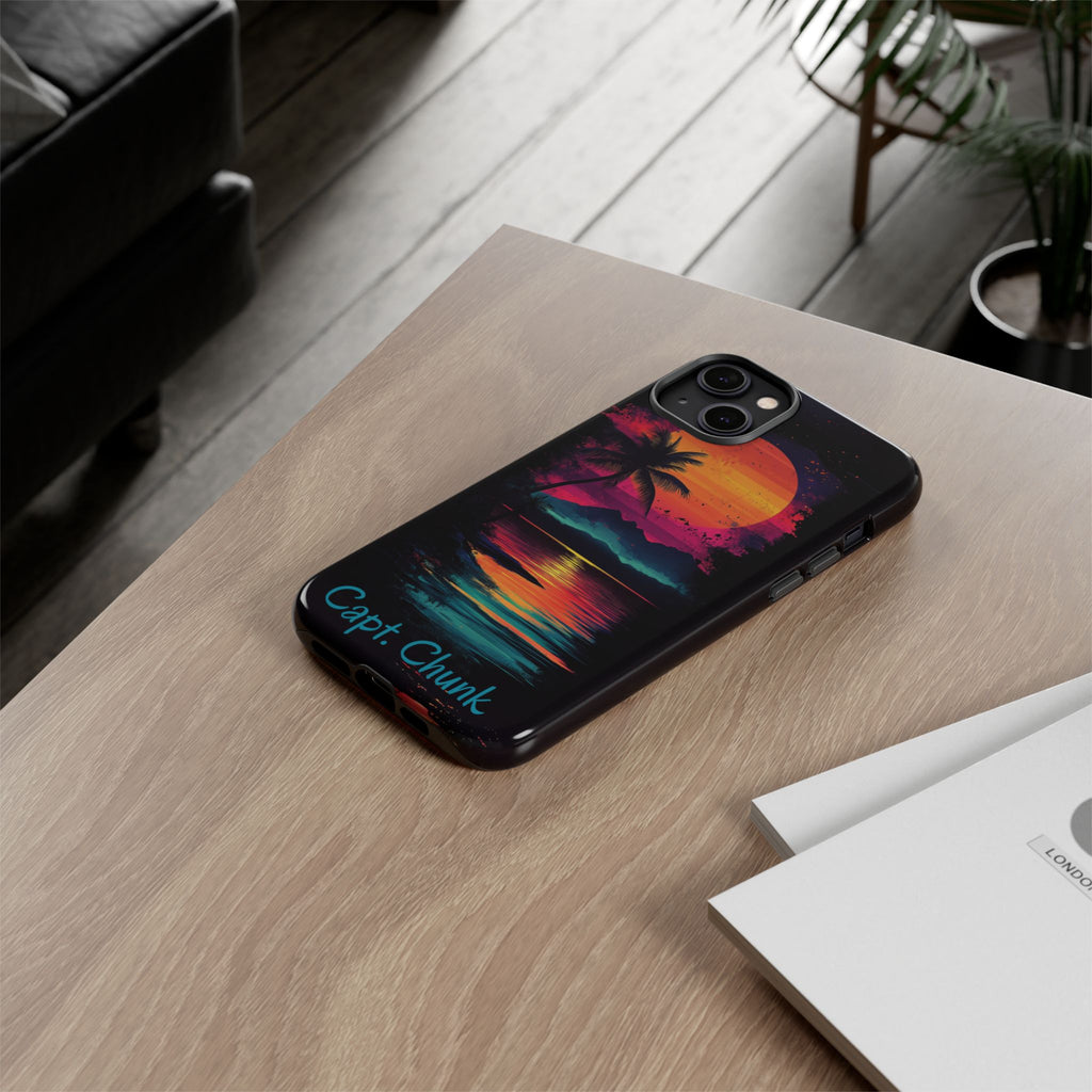 Custom Personalized Retro Palm Tree Sunset Phone Case iPhone 14 15 16 Pro Max Galaxy S24 Google Pixel Mountain Beach Fantasy Surfing Neon