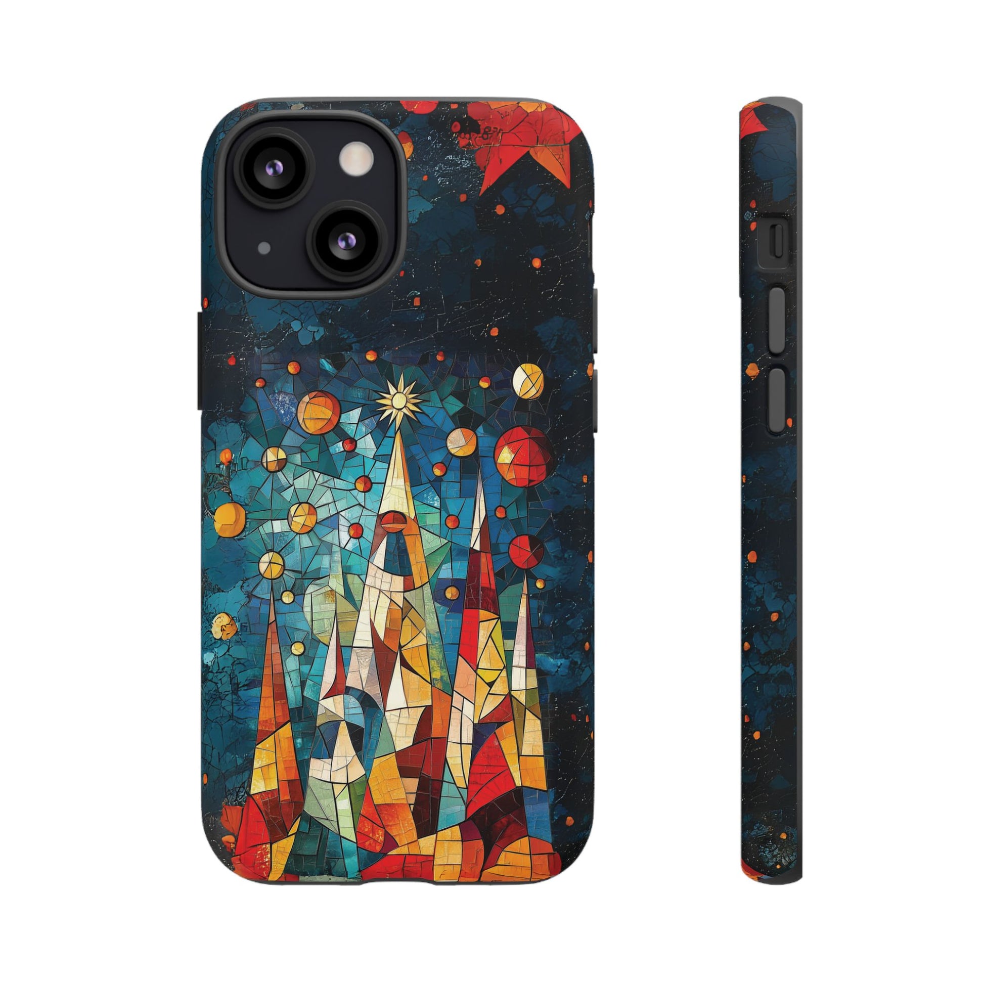 Mosaic Festive Christmas Tree Grove Art Deco Stained Glass Phone Case Rankin Style MidMod Design iPhone 13 14 15 16 Pro Max Pixel Galaxy