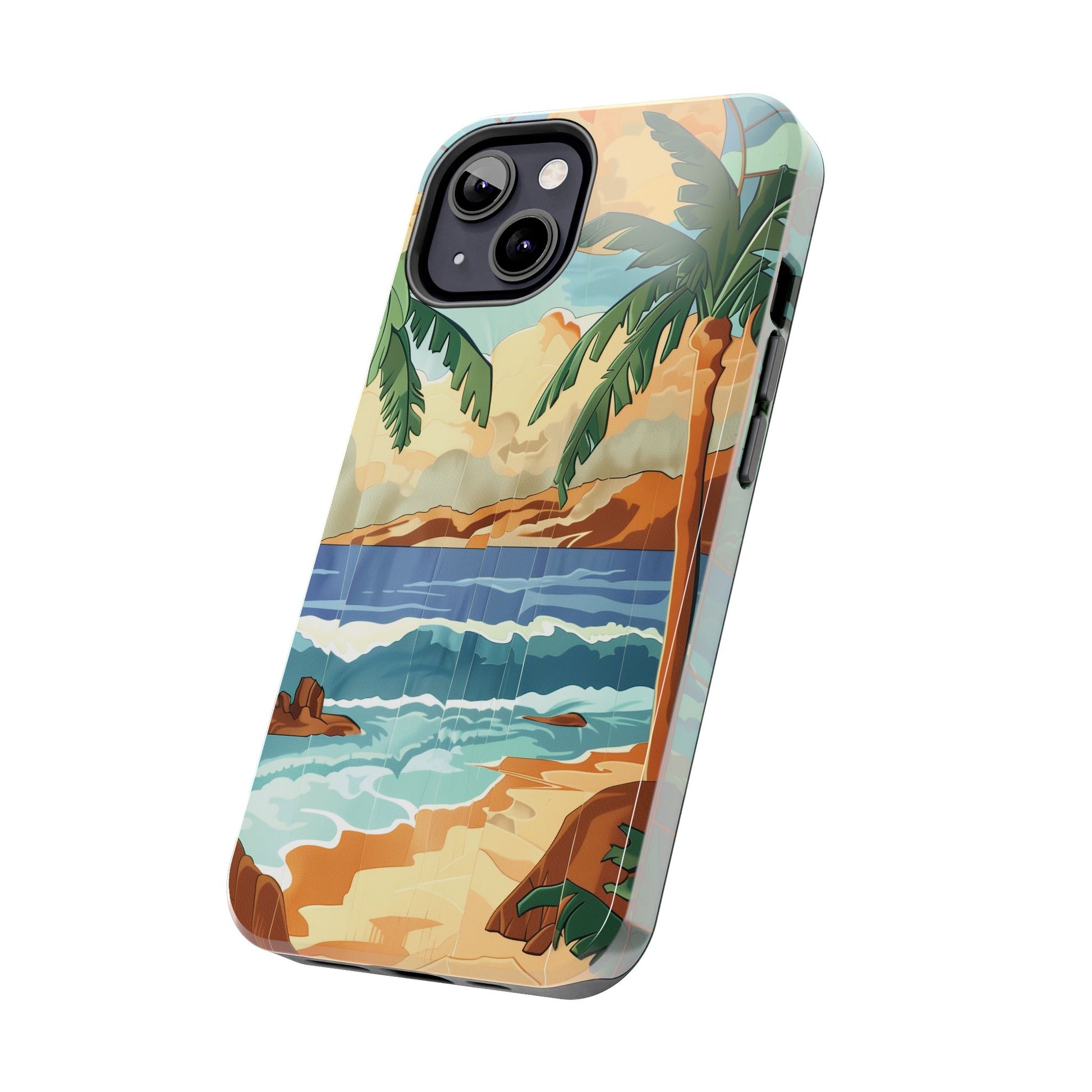 Retro Beach Scene Phone Case, Vintage Tropical Ocean iPhone Case, Summer Beach Phone Cover for iPhone, iphone 15 pro max