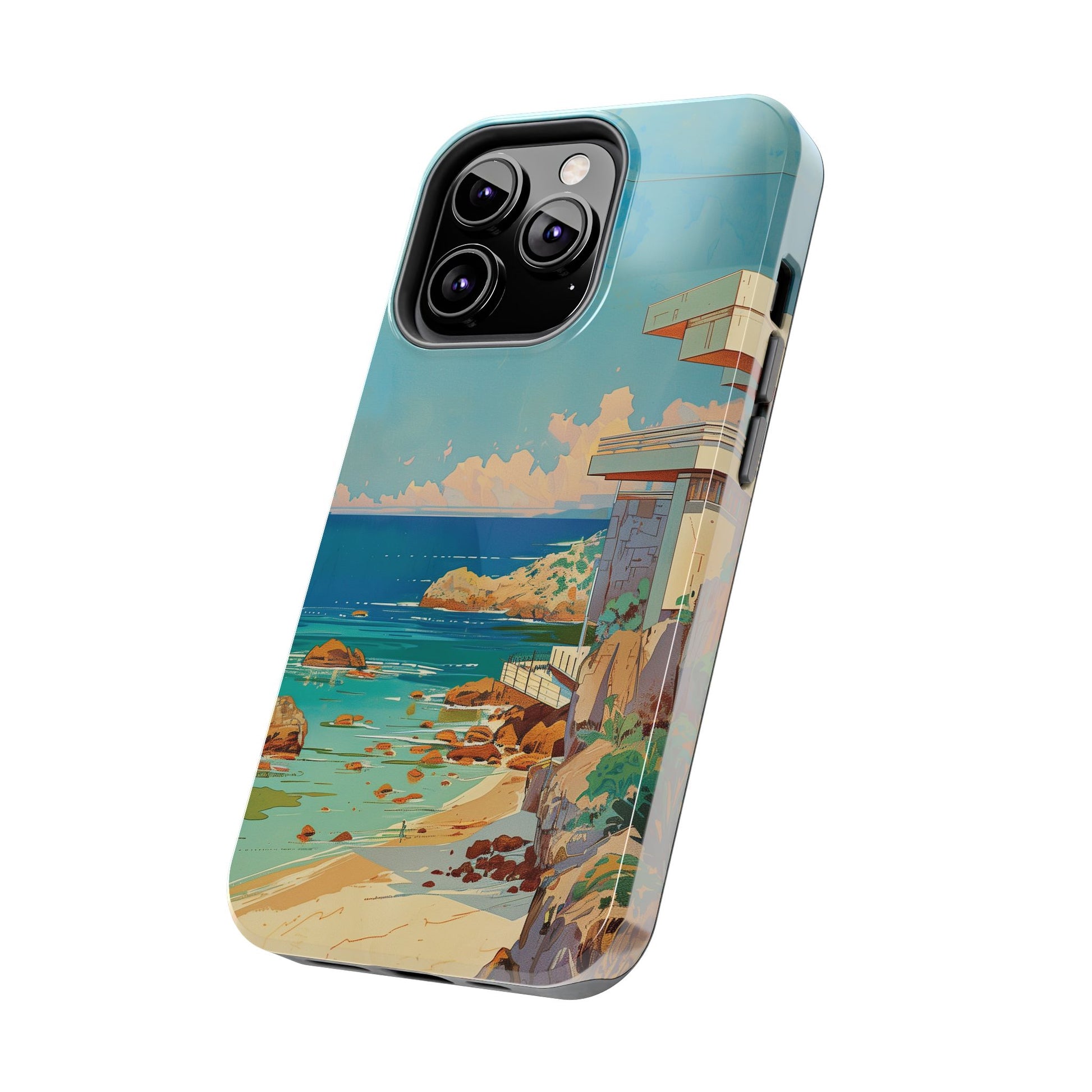 Retro Beach Scene Phone Case, Vintage Tropical Ocean iPhone Case, Summer Beach Phone Cover for iPhone, iphone 15 pro max