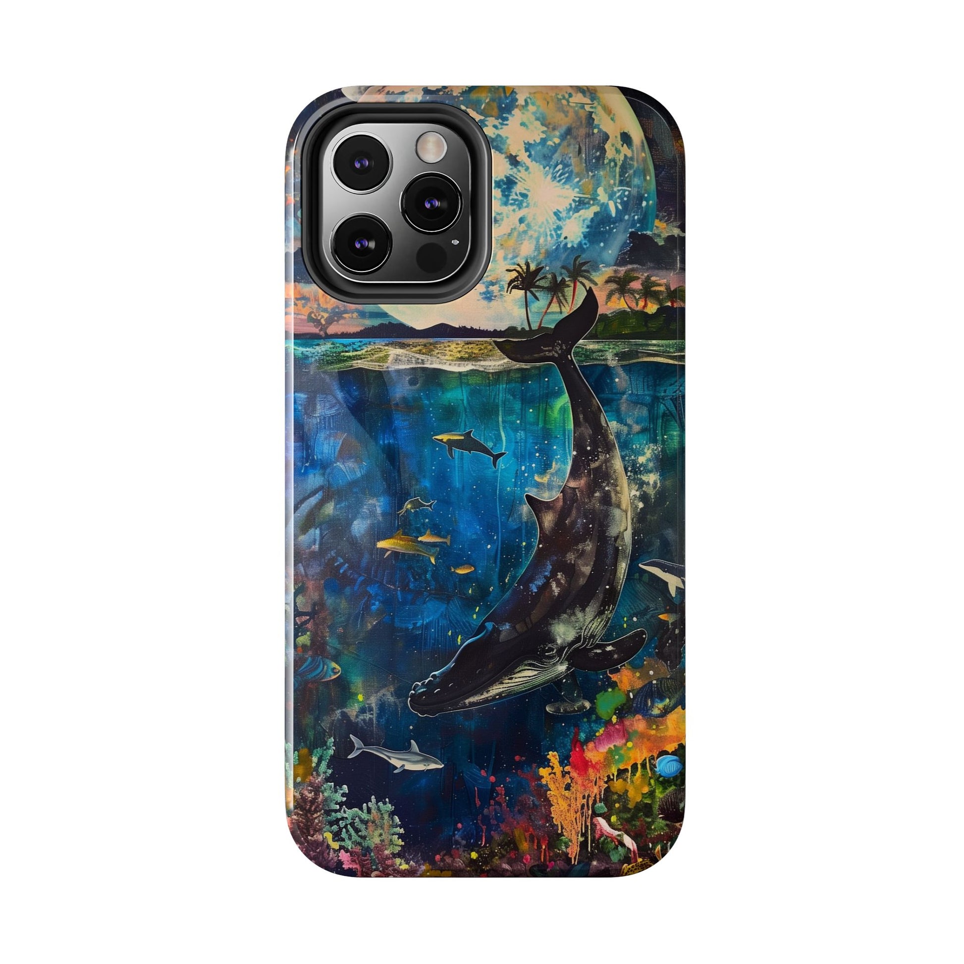 Abstract Moonlit Whale Underwater Phone Case - Durable and Stunning Protective Cover