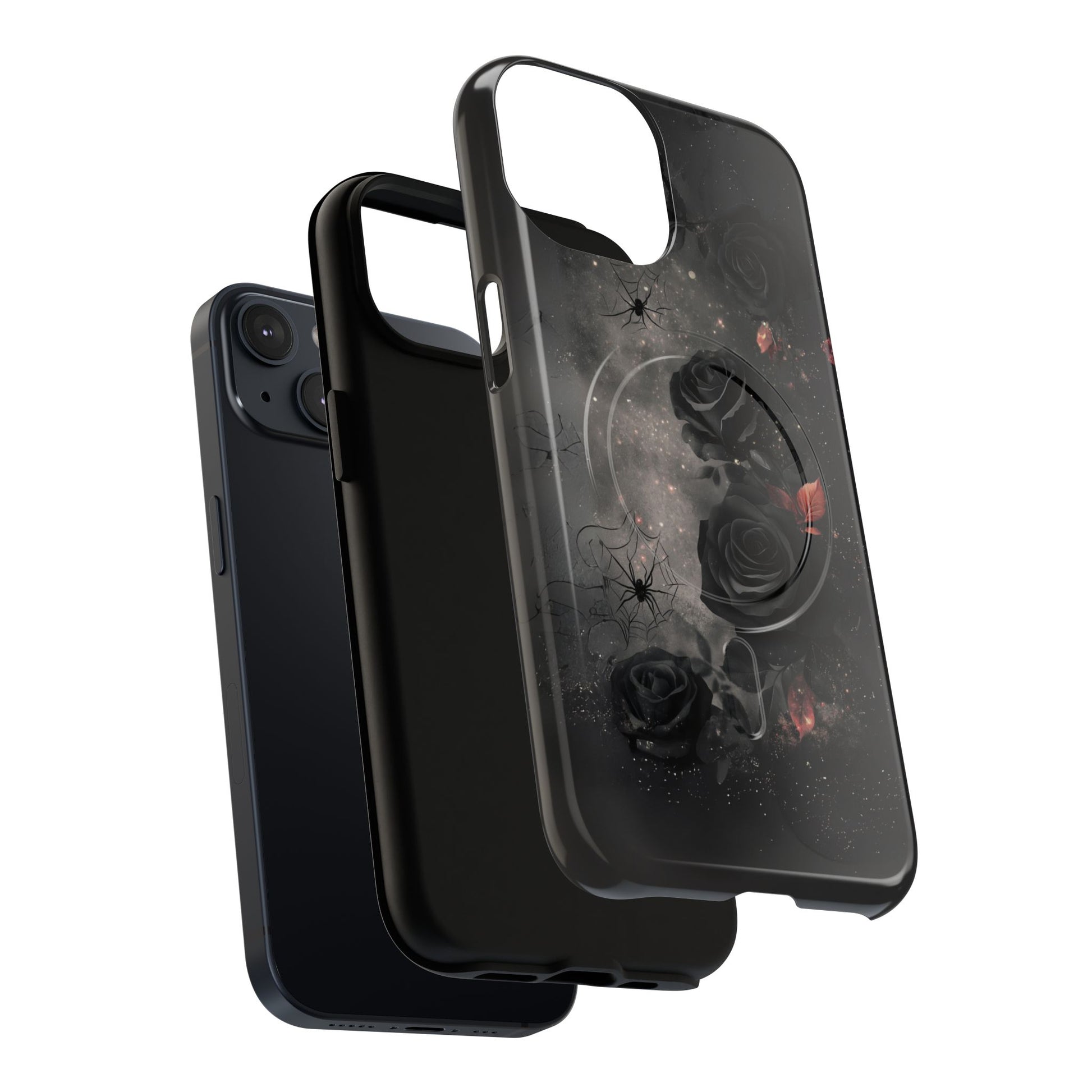 Magsafe Gothic Floral Phone Case Dark Academia Black Roses Spider Webs Butterflies Witchcraft Night Sky iPhone 14 15 Pro Max