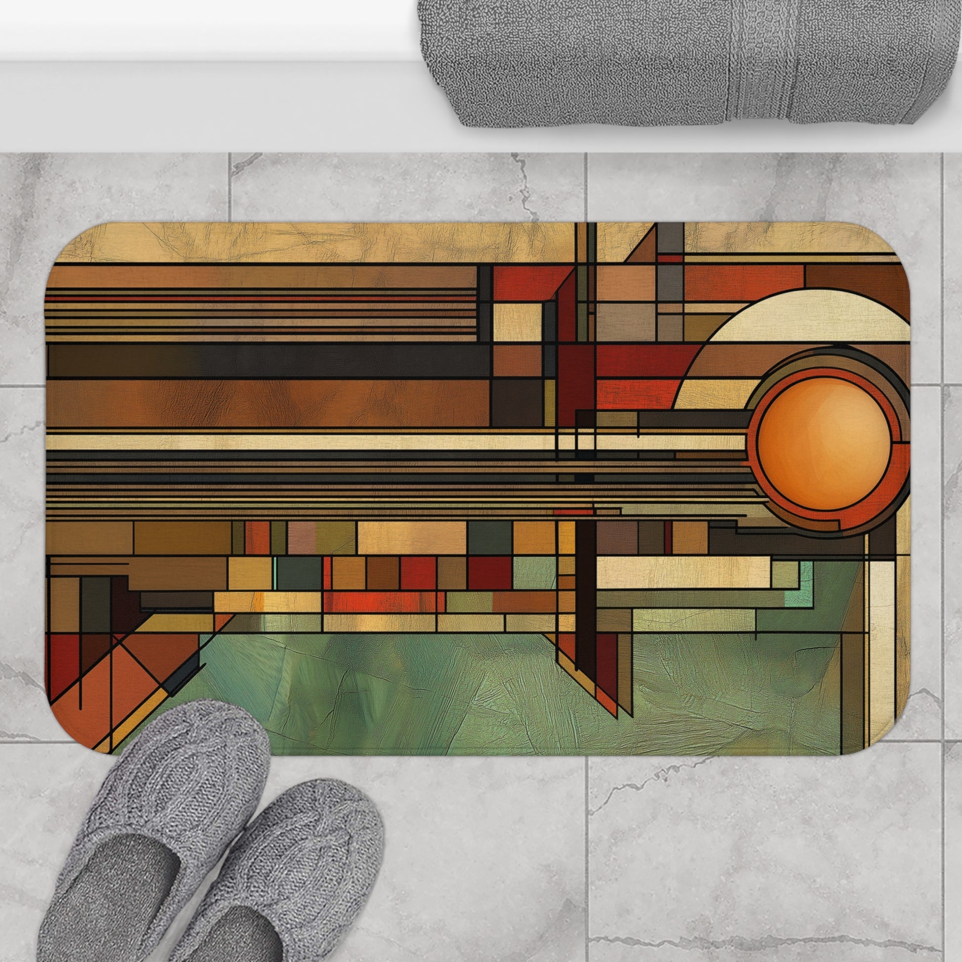 Art Deco Shower Mat Bathroom Decor Lloyd Wright Inspired Usonian