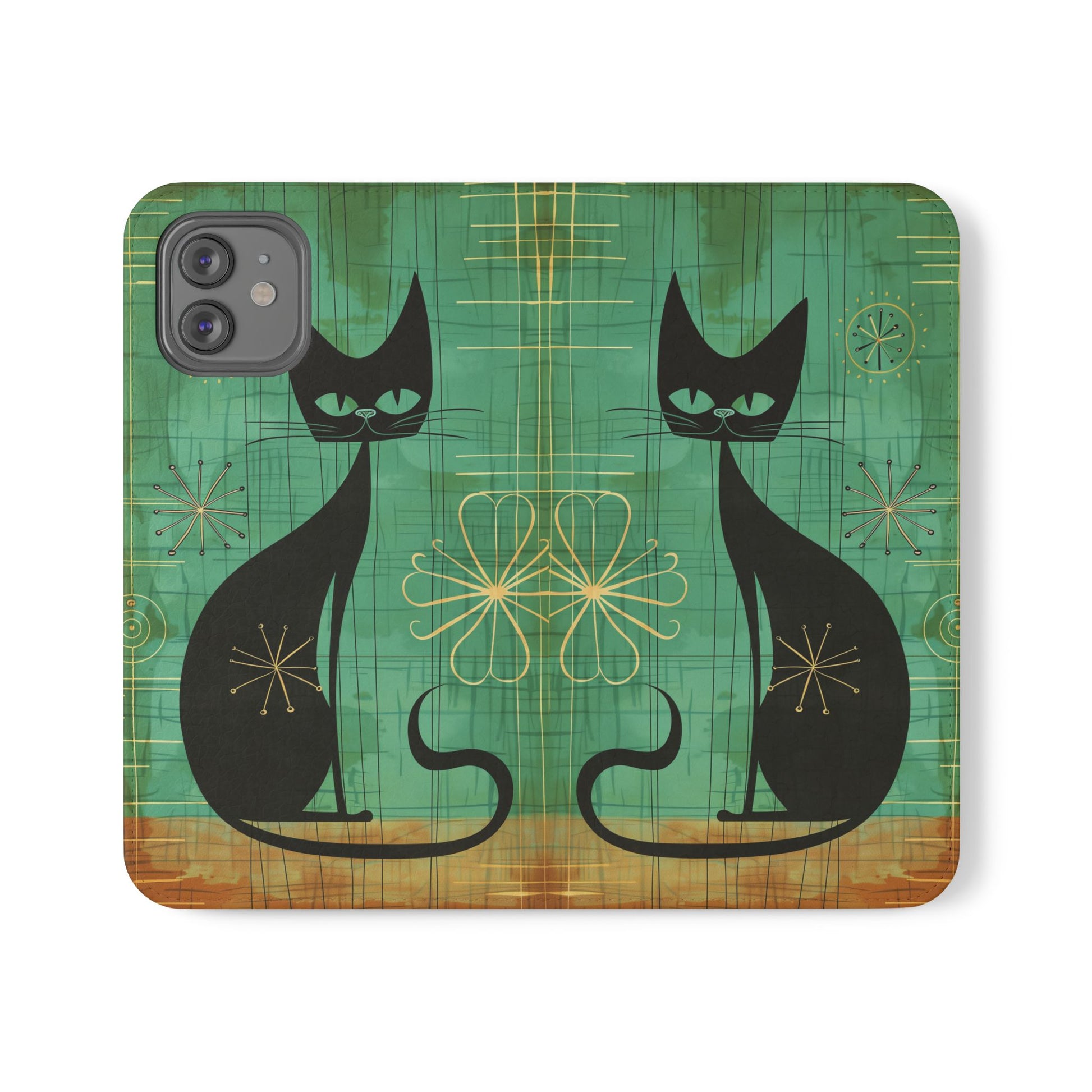Mid-Century Modern Flip Case, Mid Mod Phone Case, Atomic Cats Case, Retro Chic Smartphone Cover, Android, Apple, Samsung Atomic Cats