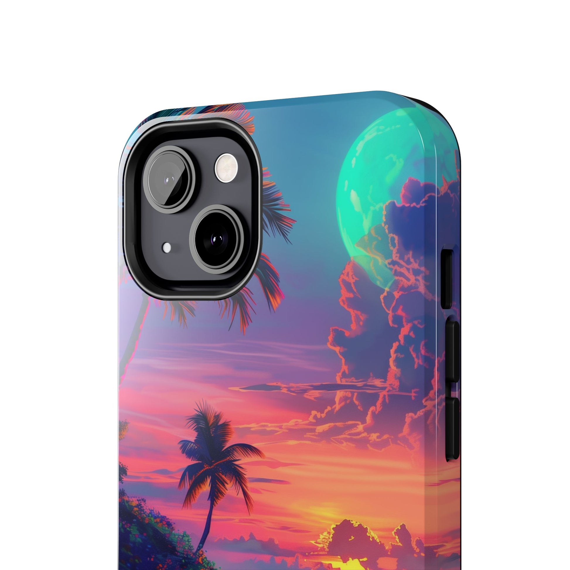 Tough Beach Scene Phone Case - Durable Phone Cover with Lisa Frank Inspired Beach Art - Protective Case with Vibrant Beach Design
