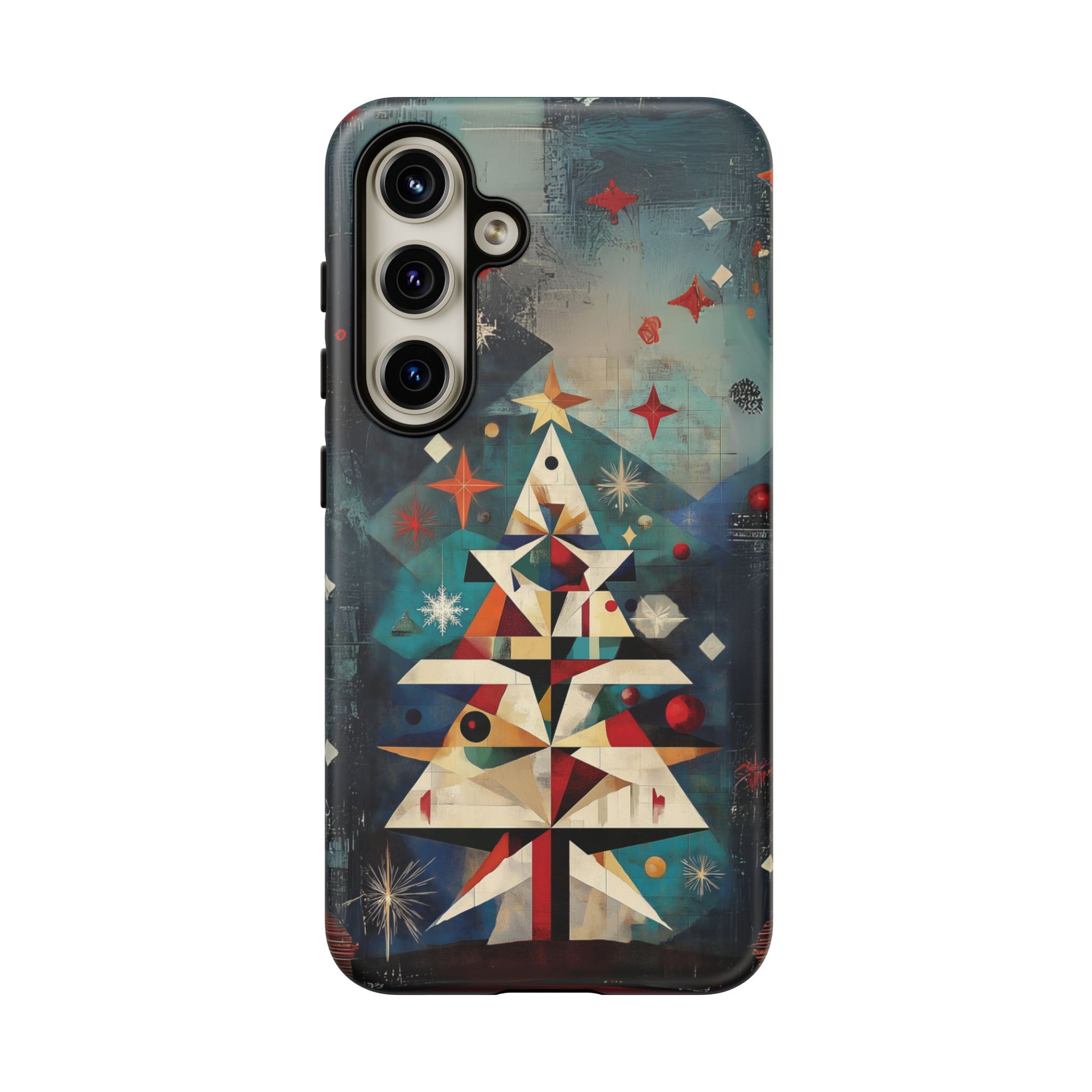 Mosaic Festive Christmas Tree Art Deco Stained Glass Phone Case Rankin Bass Style MidMod Design iPhone 13 14 15 16 Pro Max Pixel Galaxy