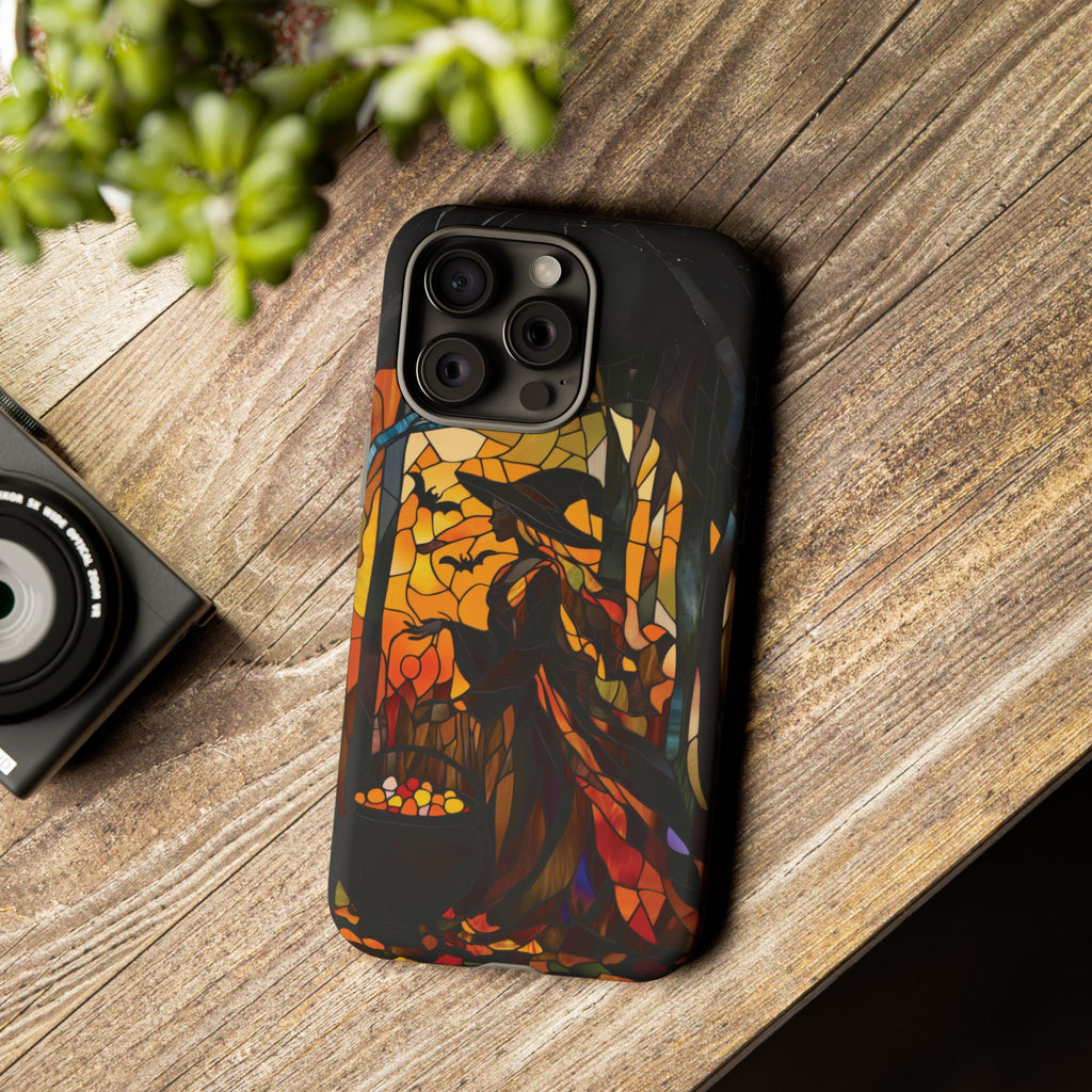 Halloween Witch Stained Glass Effect Dark Academia Spooky Fall Witchy Pumpkin Bats Seasonal Fall Mosaic Case iPhone 13 14 15 16 Pro Max